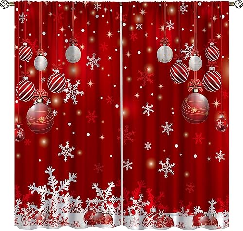Cortinas de Feliz Navidad, adornos de ventana de copo de nieve con purpurina para sala de estar, dormitorio, cocina, decoración de fiestas, juego de