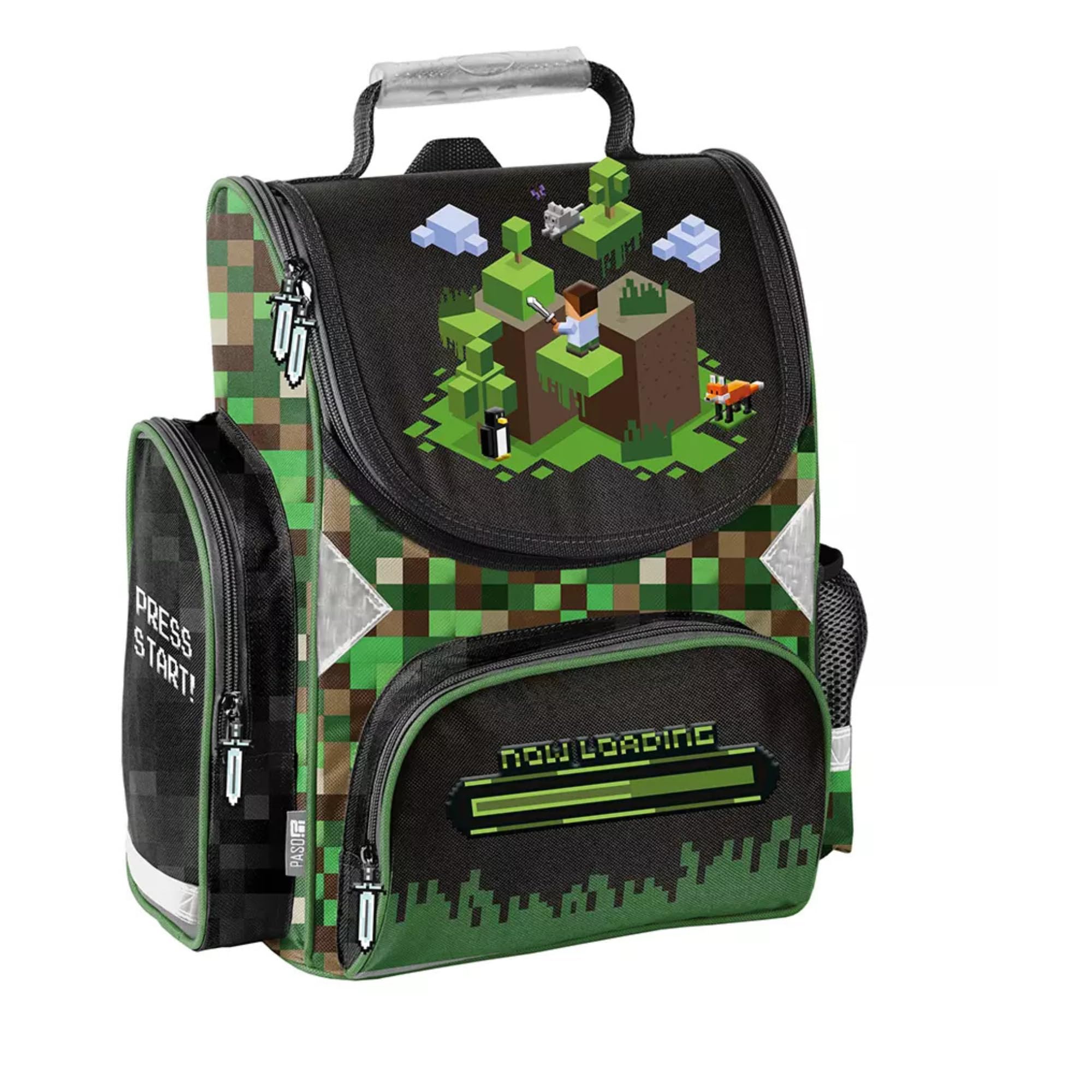 PASO- Schulranzen für Jungen und Mädchen, 4/6/8/15er-Set - Schul-Rucksack für Kinder mit Federmäppchen - Schuhbeutel und Hausaufgabenheft - Game Motiv- 1-3 Klasse