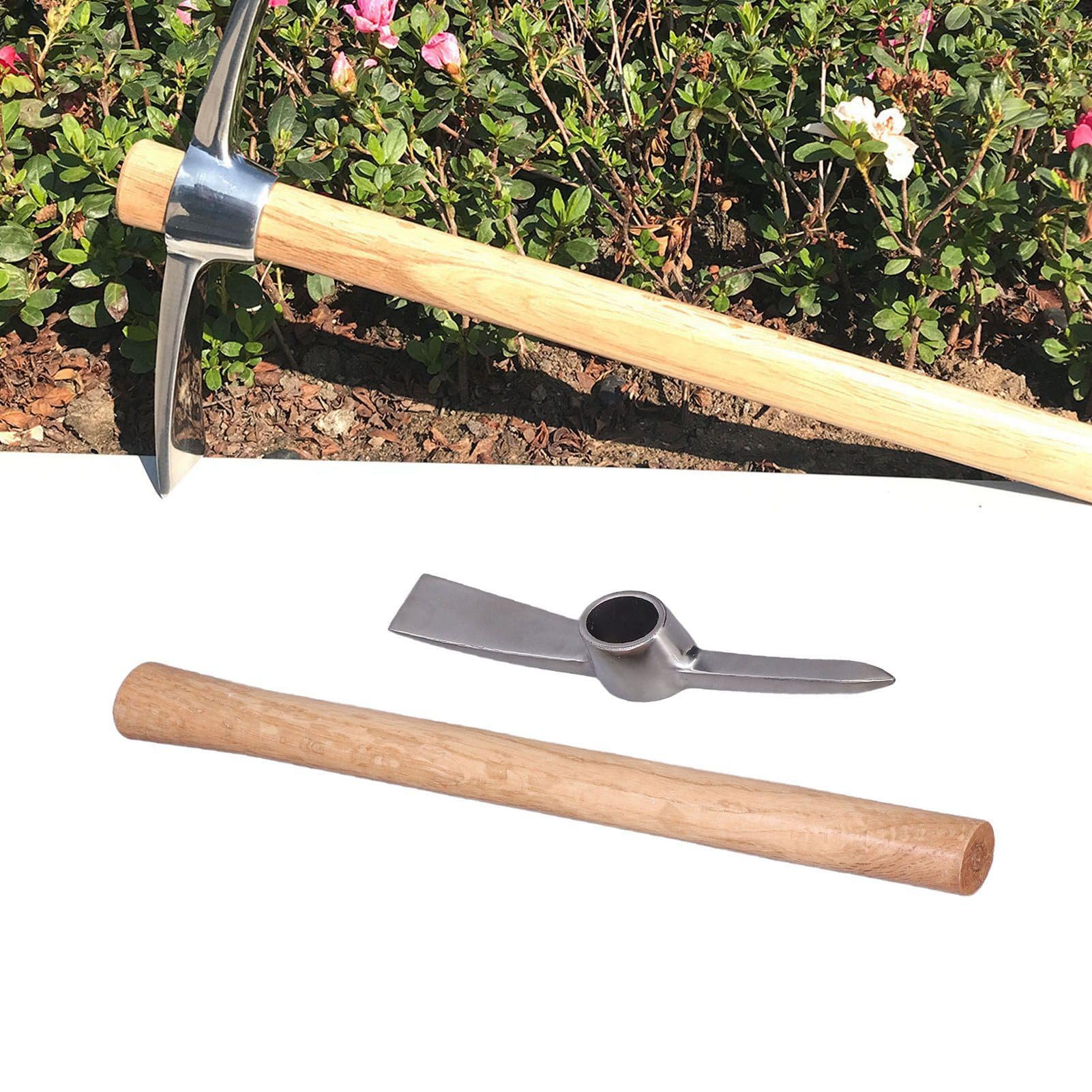 Kreuzhacke 45 cm Edelstahl Gesteinsfleck Pickaxes Spitzhacke Doppelhacke Mattock Hacke mit Holzgriff, Pick Axt Handwerkzeug zum Transplantieren der Pflanzung des Lösens von Boden