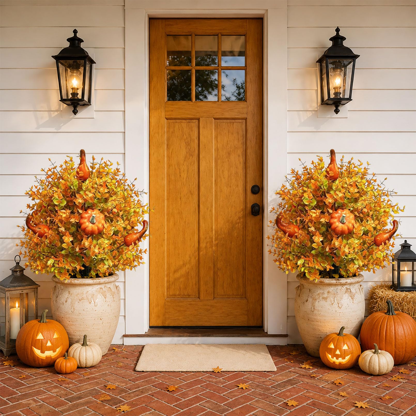 2 Pack Pumpkin Topiary Tree Stakes for Fall Outdoor Decorations (orange-a)