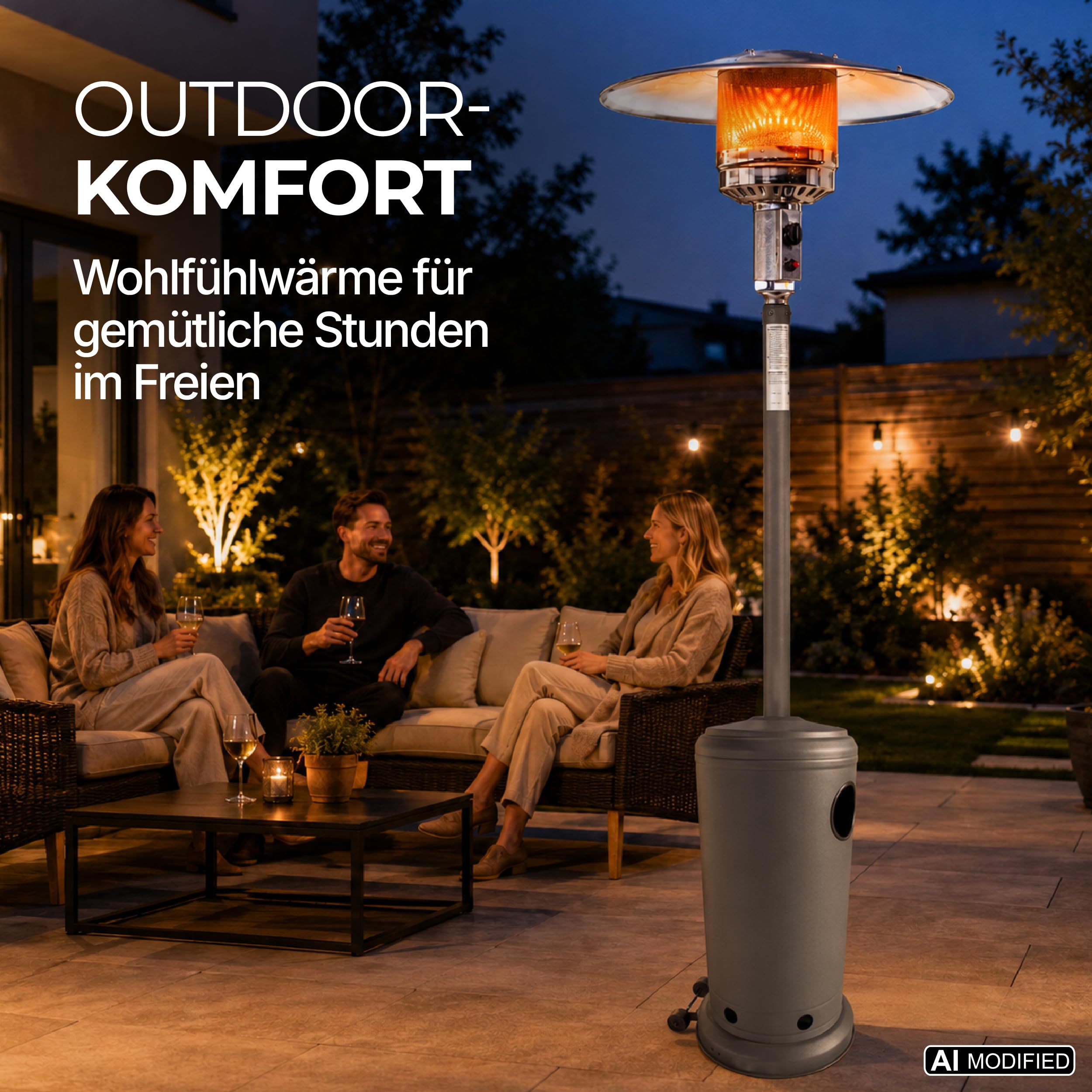 Lemodo Heizpilz 14 kW, Gasheizstrahler mit Räder, stufenlos regulierbar