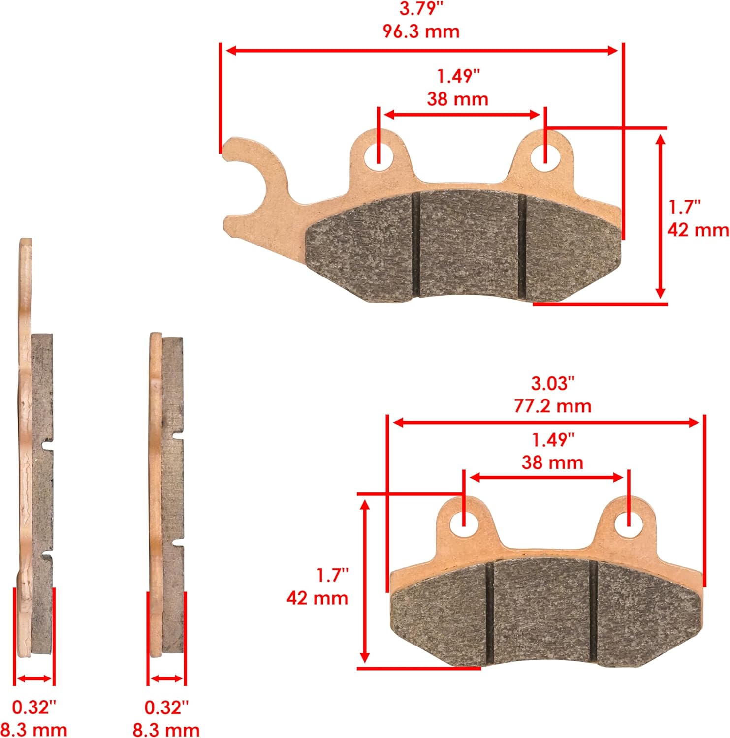 Caltric Front & Rear Brake Pads Compatible with Can-Am Commander 1000 / Commander 1000R 2011-2017 / Maverick 1000 / Maverick 1000R 2013-2018