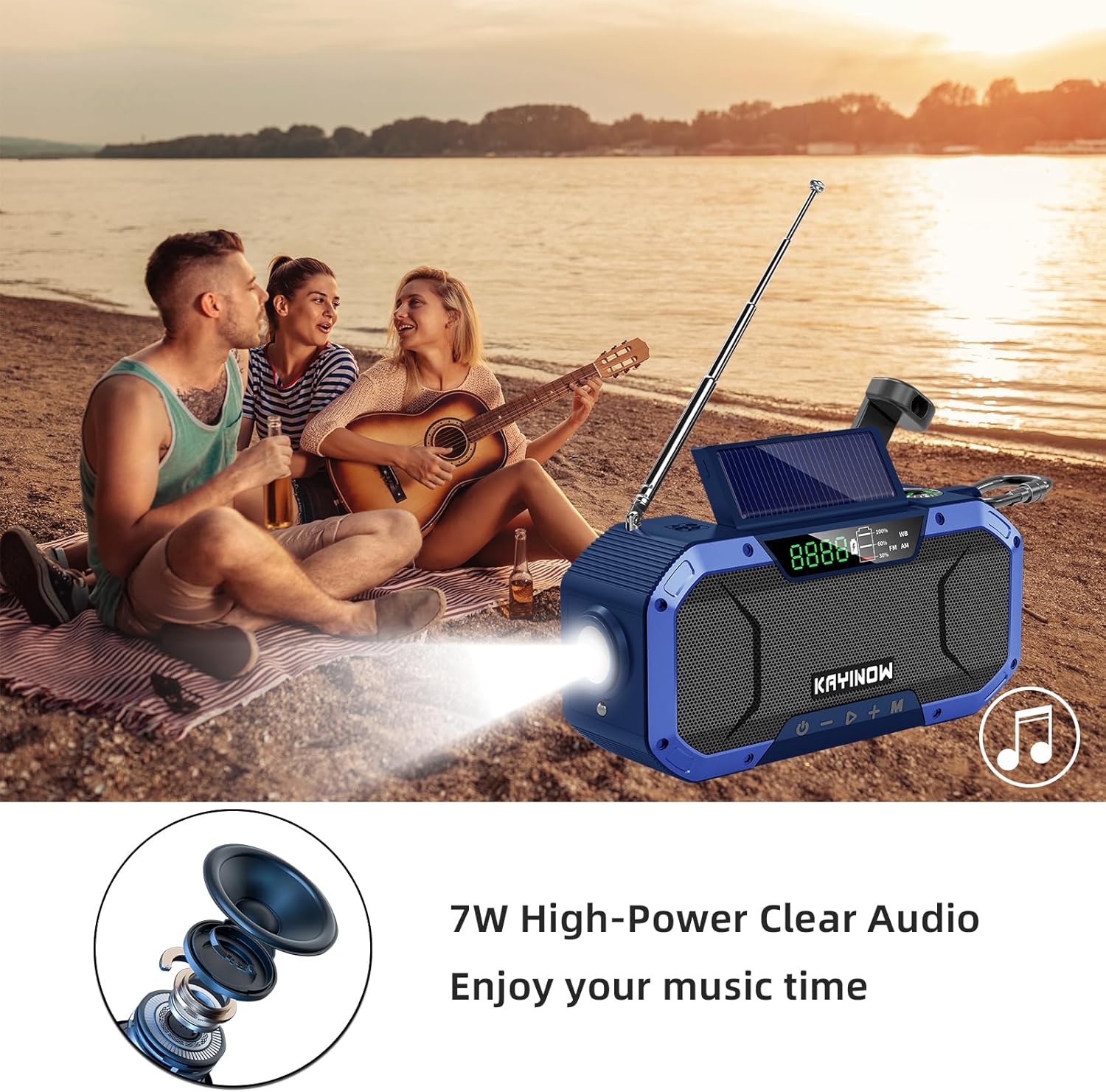 Hand Crank Emergency Weather Radio Solar Power with AM FM NOAA,Wind Up Flashlight,18500mWh/5000mAh Rechargeable Battery,SOS Alarm,Portable,Waterproof,for Survival,Storm and Power Outage