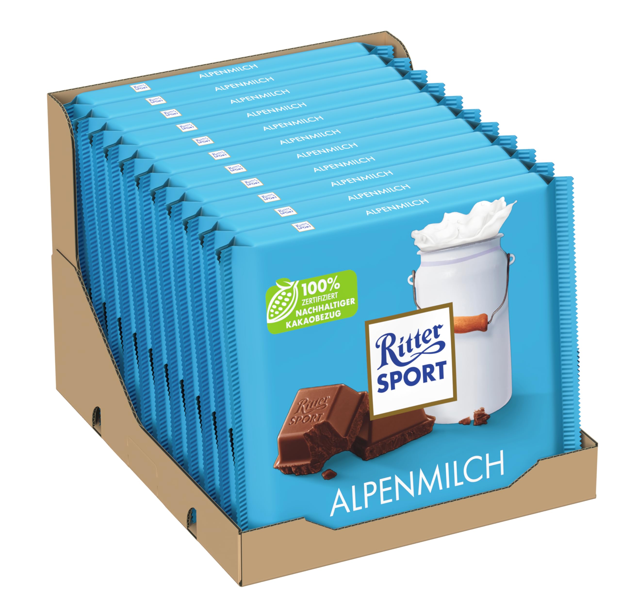 Ritter Sport 250g Alpenmilch, Feinste Vollmilchschokolade mit cremigem Geschmack, Schokoladen-Klassiker zum Teilen mit Freunden, 11 x 250g Tafeln