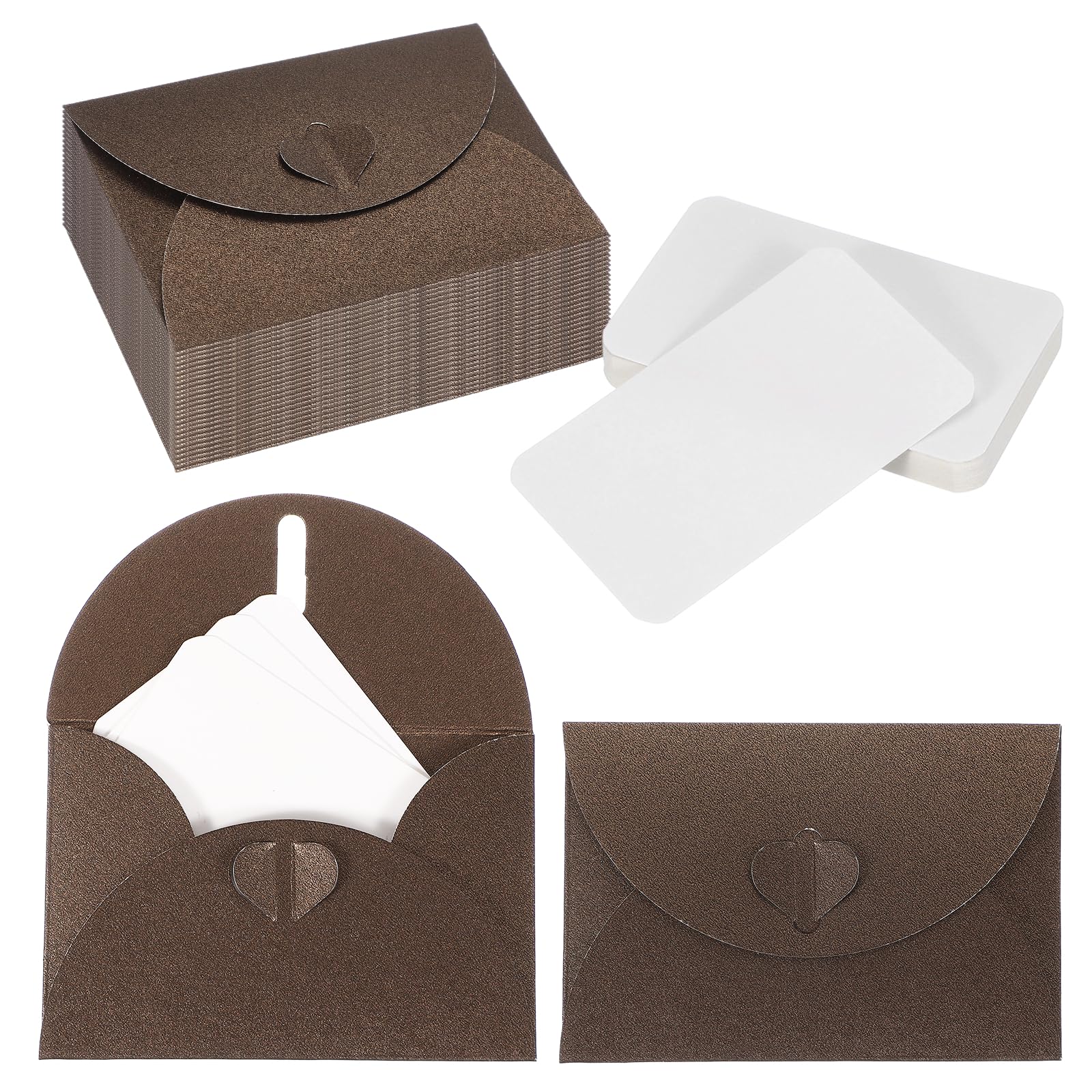 PATIKIL 25 Set Mini Envelopes with Heart Clasp, 4.1x3 Blank Note Cards with Envelopes for Gift Wedding Invitation Graduation Holiday Thanksgiving Day Christmas, Coffee