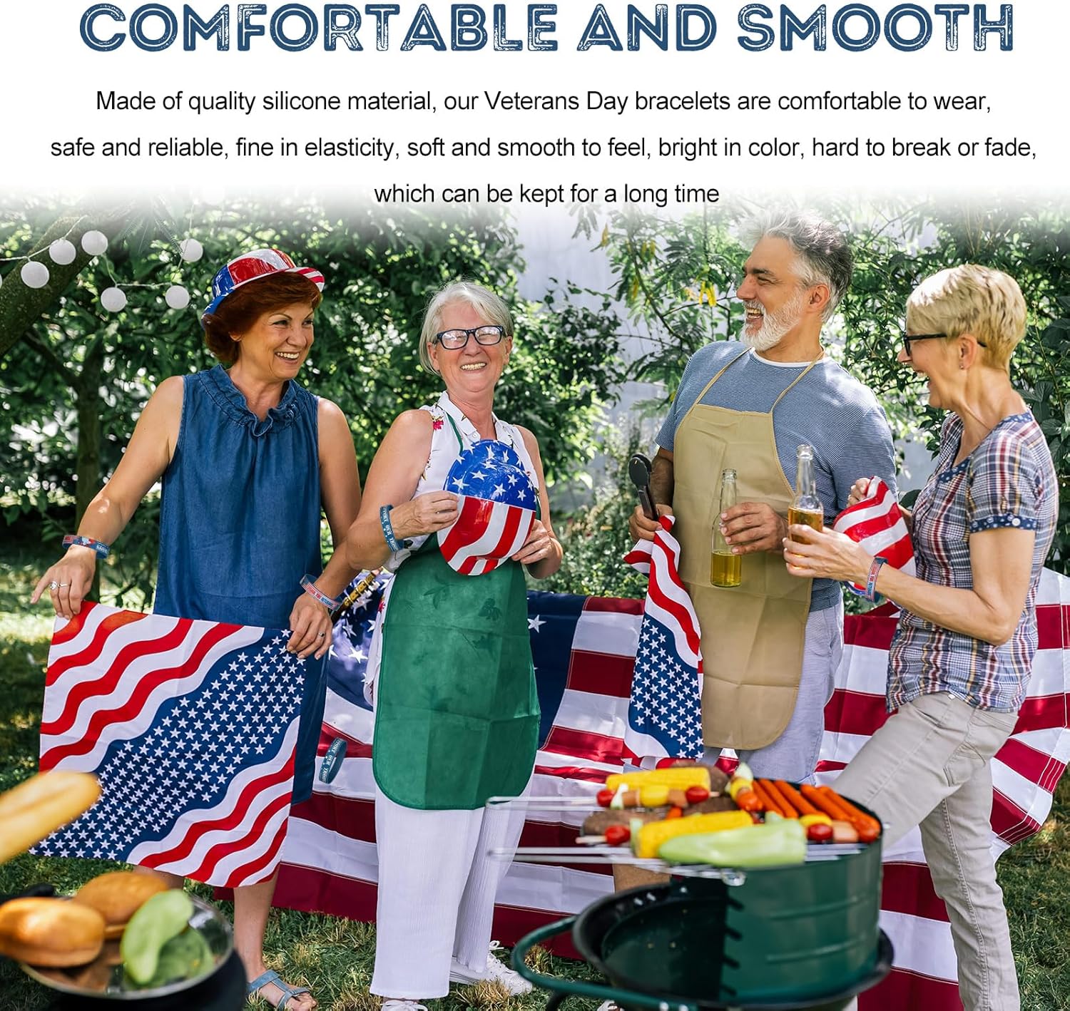 Zubebe 150 Pcs Veterans Wristband Bracelets Rubber American Flag Bracelets Bulk Military Silicone Wristband for Men Women Veteran Memorial Day Army Sport Fan Accessories Gift Party