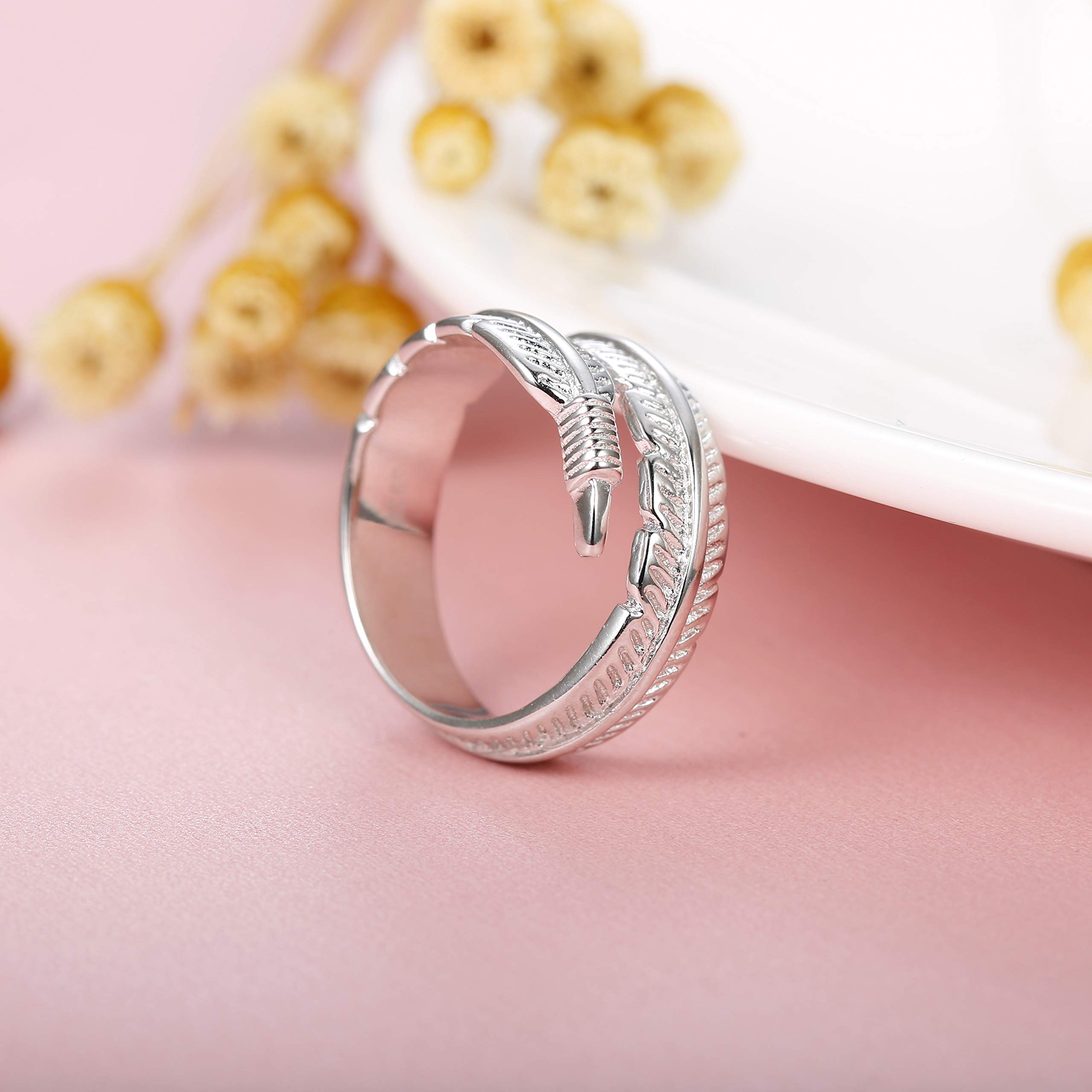 BESTEEL Anillo De Plata Esterlina 925 para Mujer Niñas Anillos de Compromiso Boda Pluma Anillo Hojas Alas de Angel Vintage Anillo Abierto Ajustable…