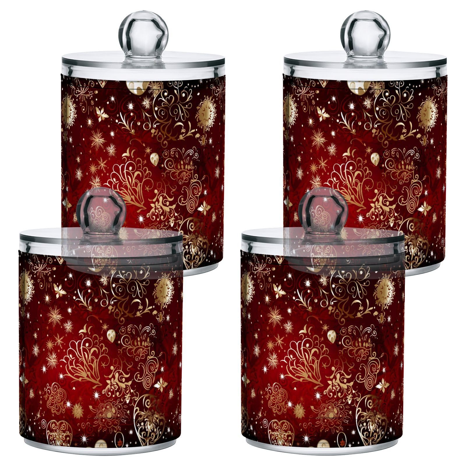 4 Pcs Christmas Xmas Snowflake 10 OZ Qtip Holder Dispenser for Cotton Ball Cotton Swab Cotton Round Pads
