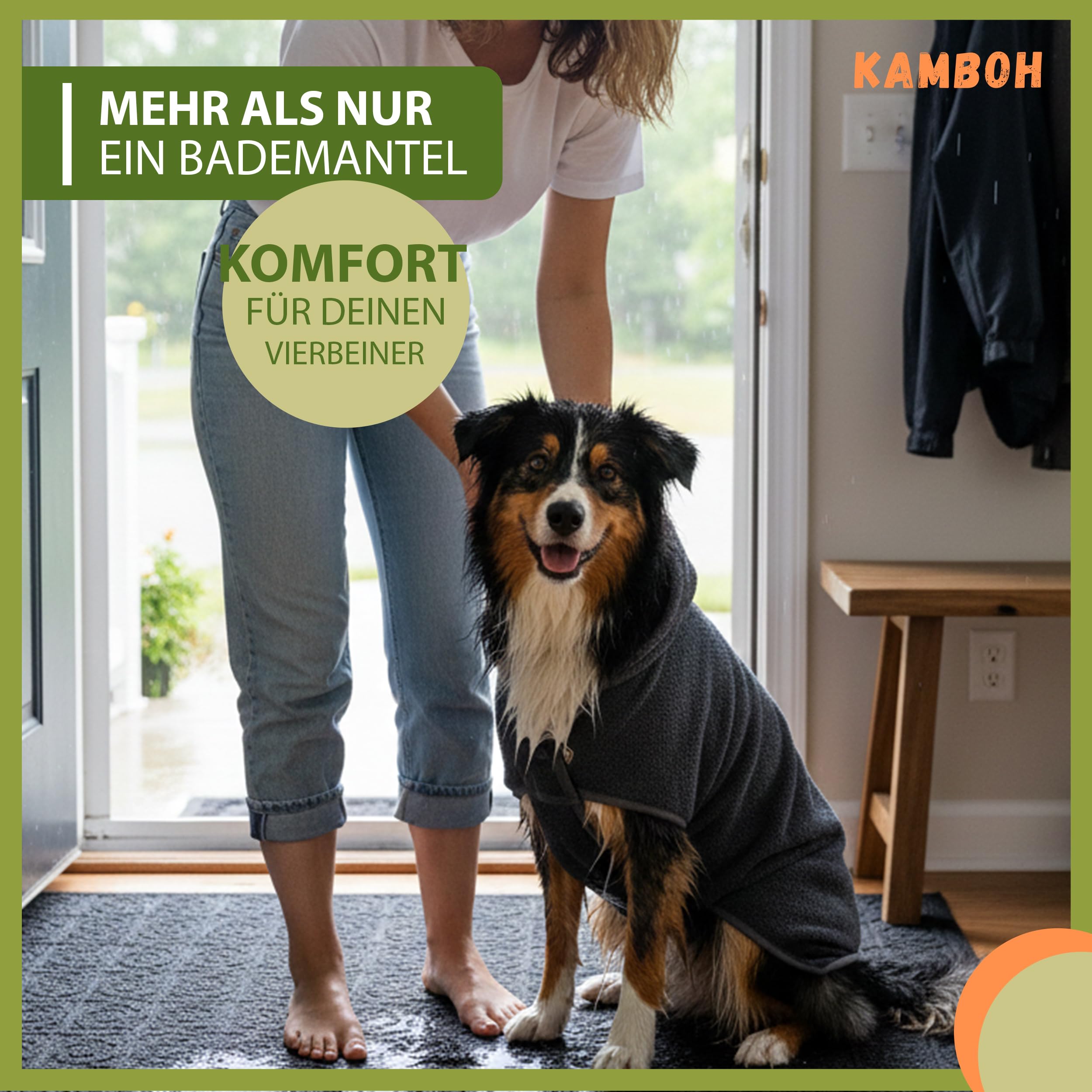 Kamboh® - Premium Hundebademantel inkl. Pfoten-Handtuch 100% Frottee-Baumwolle (Gr. M mittlere Hunde 9-14kg) - Bademantel & Hundemantel (extra saugfähig) - Hunde-Handtuch & Badetuch verstellbar