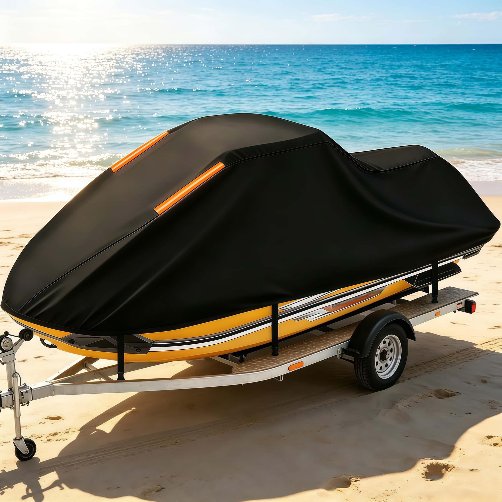 Trailerable Waterproof Boat Cover for Sea-Doo GTR-X 230 2024-2026 丨300D Oxford Fabric Jet Ski Cover for V-Hull TRI-Hull Runabout Boat UV & Wind Resistant Anti-Scratch