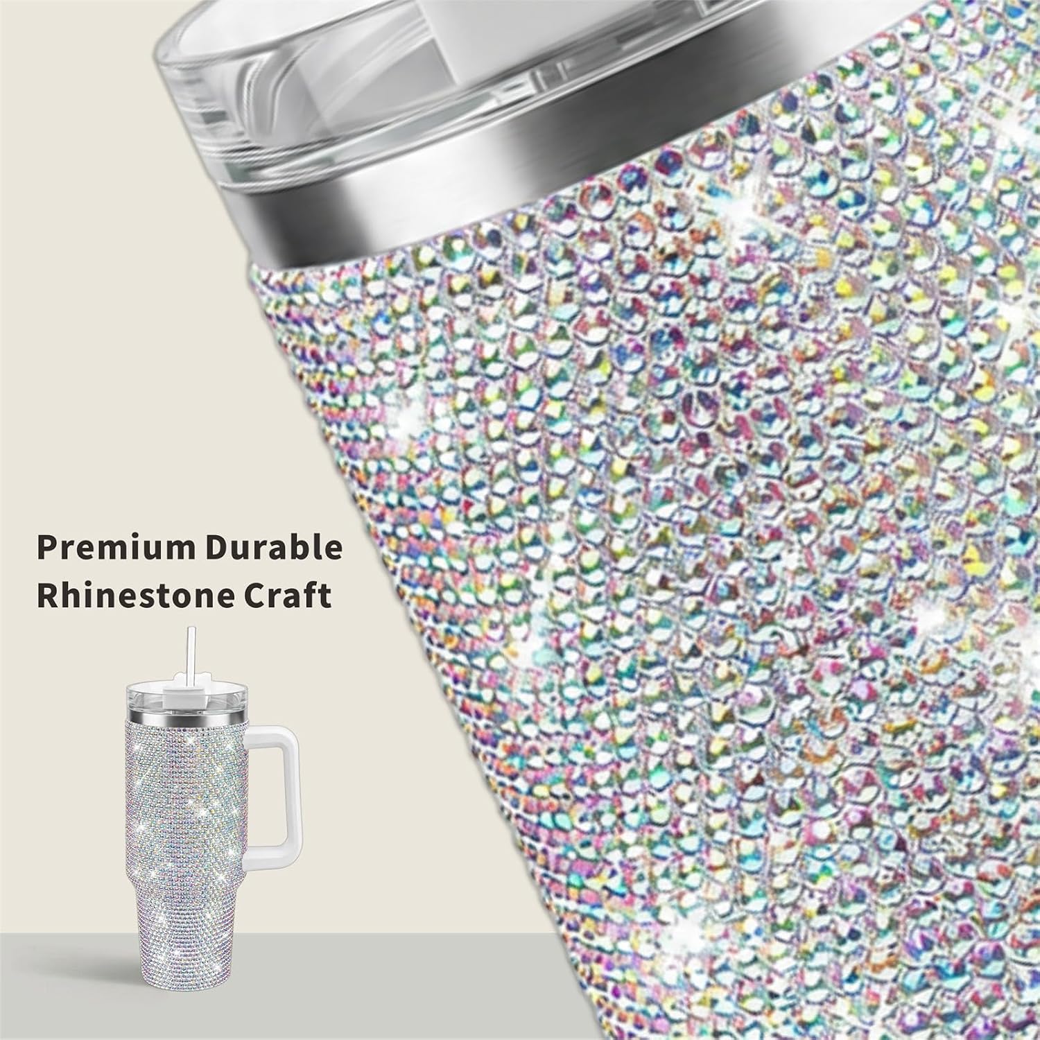 Pandance 40 oz Bling Rhinestone Tumbler with Handle and Straw, Shiny image 4