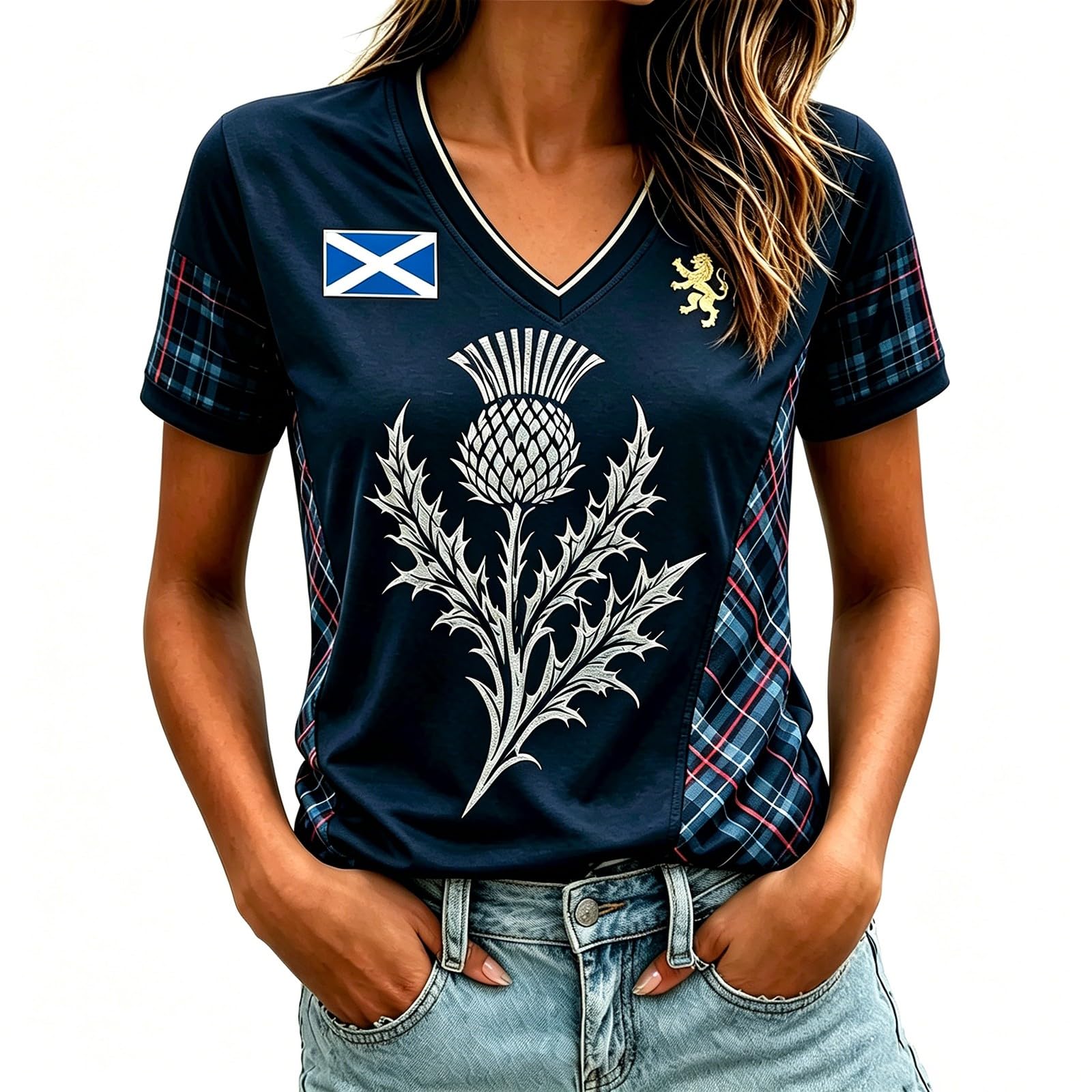 Scotland Football Tops Women 2026 World Cup Shirts Graphic Printed Sports Training Jerseys Lightweight Breathable England Football Shirt Short Sleeve V Neck Ladies Soccer T-Shirt Scotland Shirts
