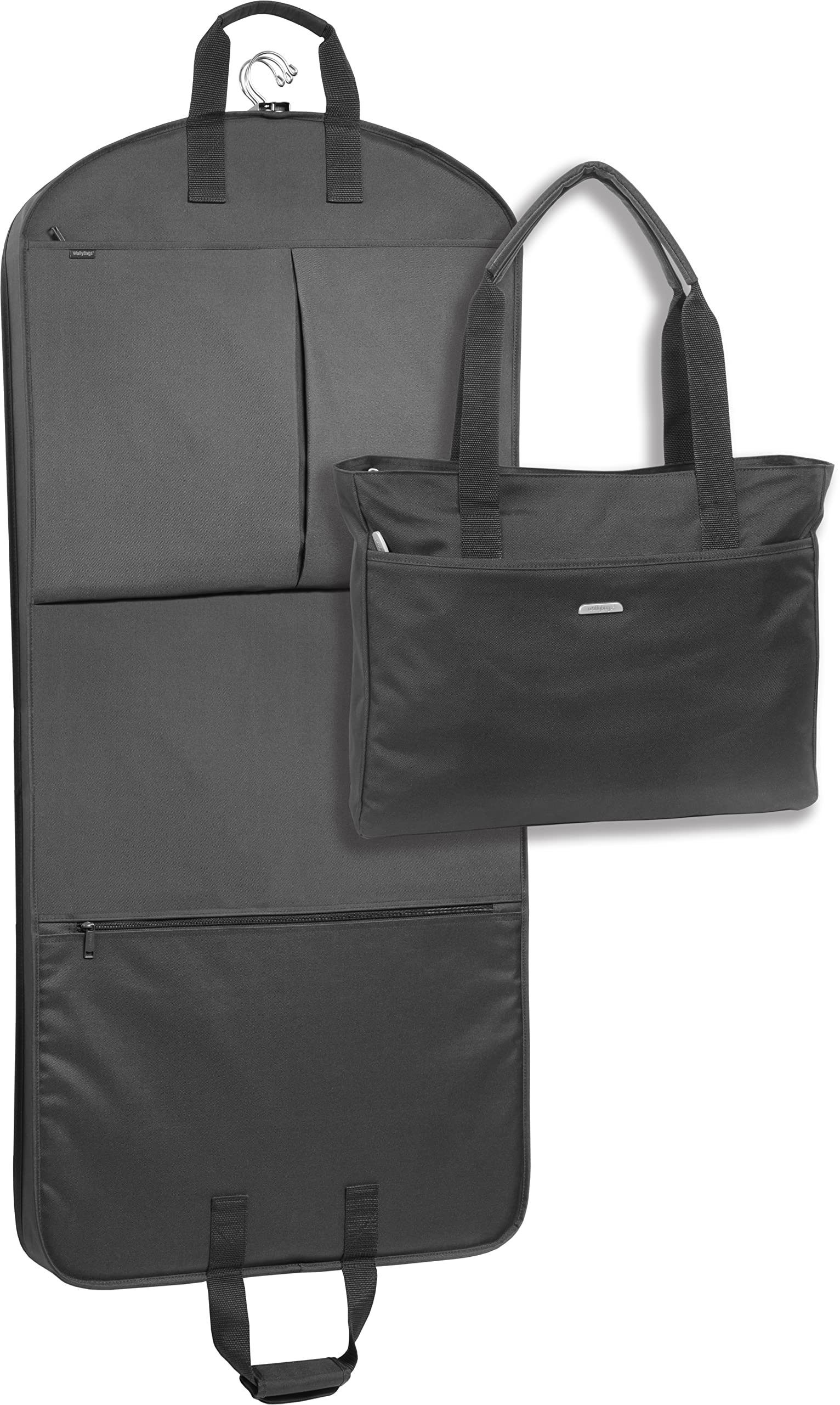 2-piece set WallyBags 52-inch Garment Bag with Pockets and Womens Travel Tote Black w Lining