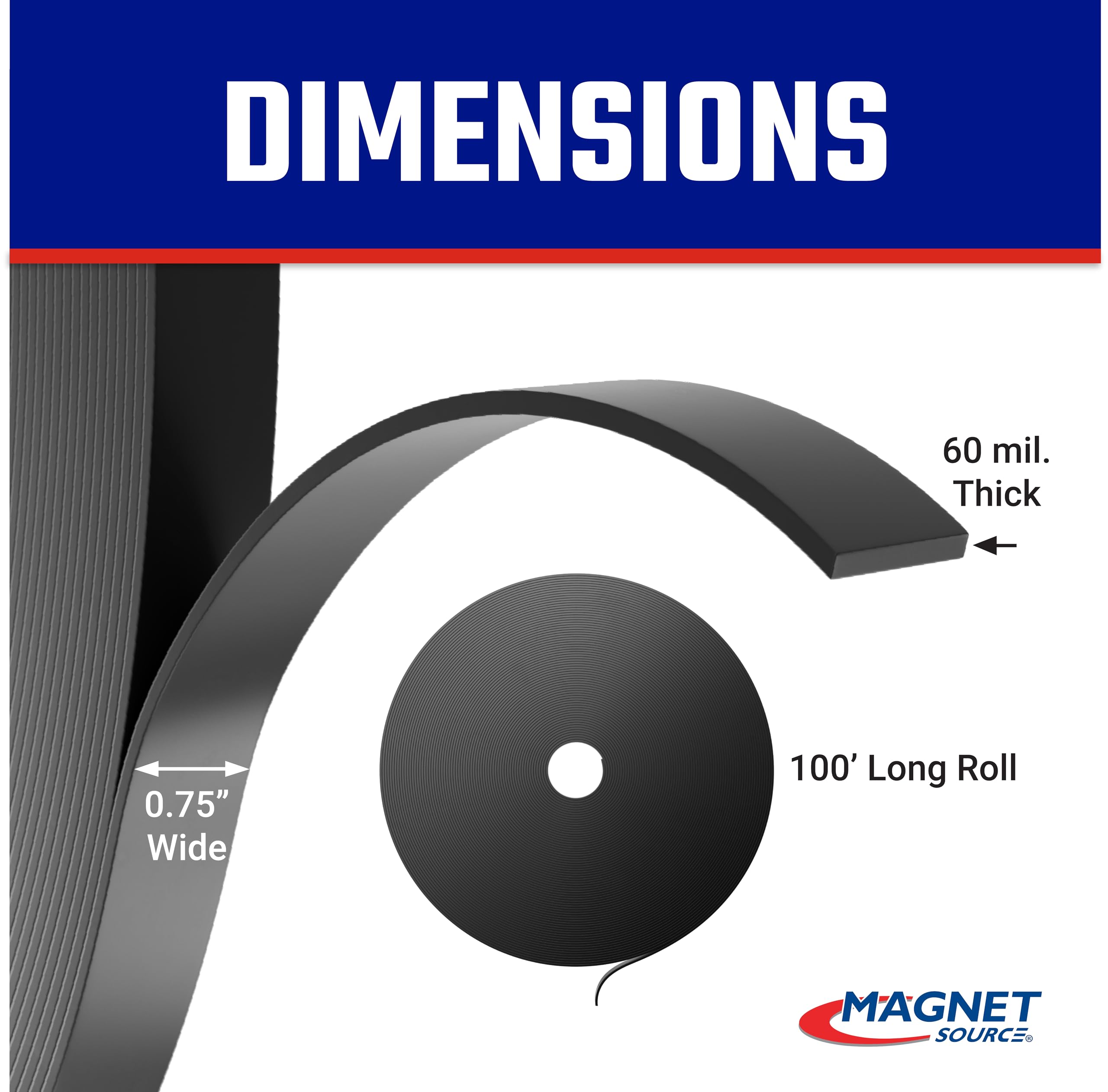 Master Magnetics - Bande magnétique flexible ZGN30PBX - Unie - Pas de stratifié - 0,6 cm d'épaisseur - 0,9 cm de hauteur - 30 m - 1 rouleau