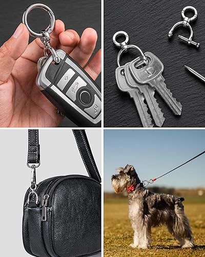 Miniatura 7 de TISUR Anillos en D giratorios con grillete de tornillo, herradura en forma de U, llavero DIY con eslabones rotados de cuero, bolso para