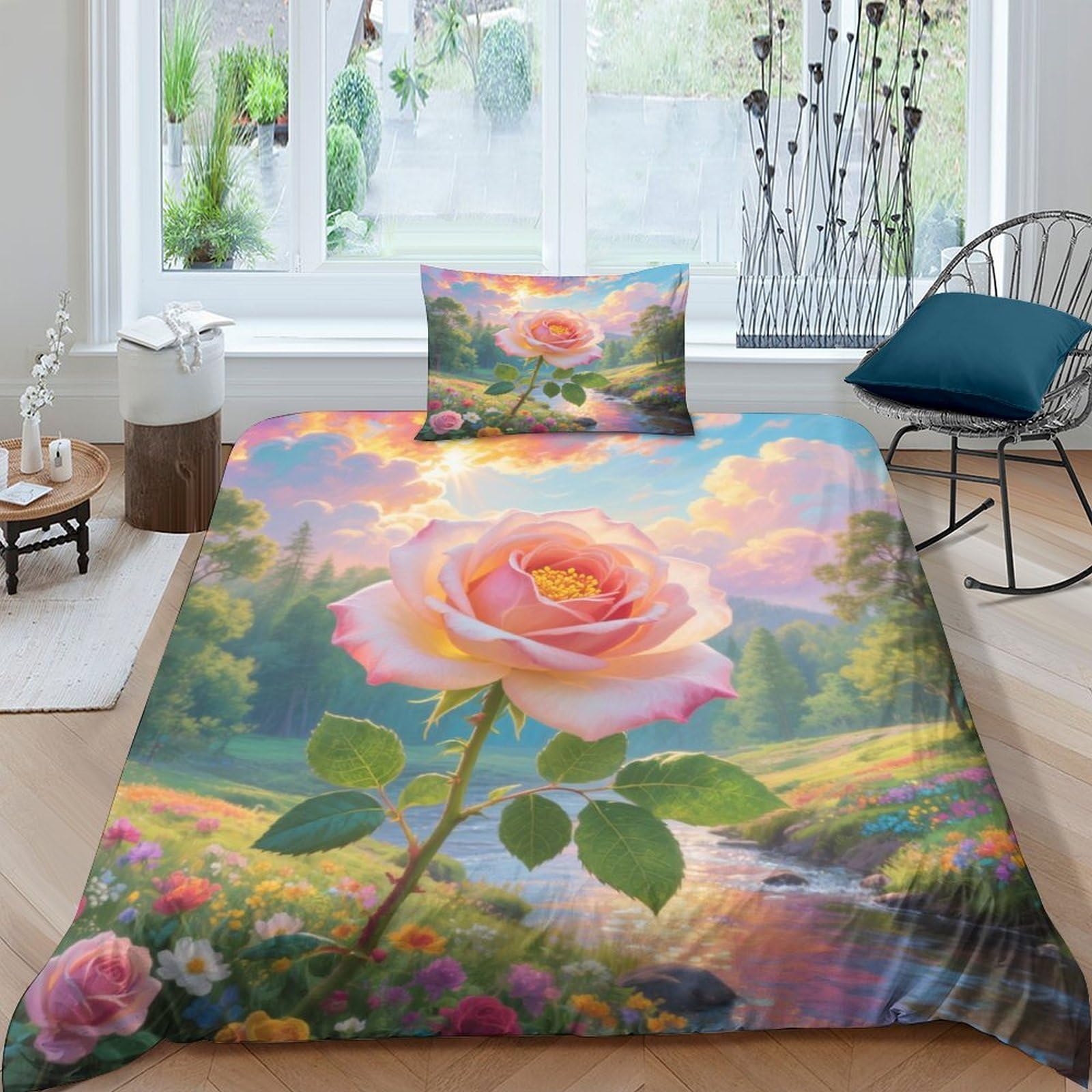 Housse de couette rose 3D microfibre douce linge de lit 135x200cm enfants et adolescents