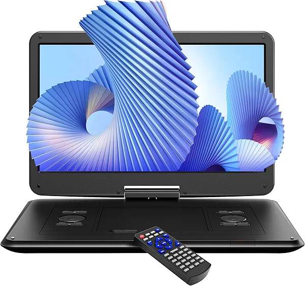 17.5" Portable DVD Player with 15.6" HD Swivel Screen, 6 Hours Rechargeable Battery, Supports USB/SD/TV Sync and Multiple Disc Formats, Dual Stereo Speakers, Car Charger, Remote Control (No Blu-Ray)
