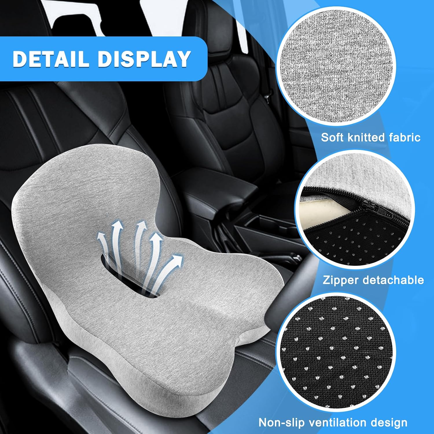 L-Shaped Ergonomic Memory Foam Seat Cushion, Breathable Non-Slip Car & Office Chair Cushion for Long Sitting, Orthopedic Support for Truck Drivers, Desk & Wheelchair(Grey)