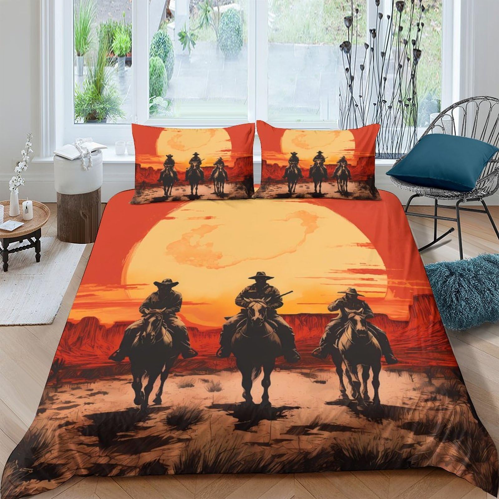 Ctjqhvkz Style-5 3D Printed Western Sunset Fitted Sheet Microfiber Soft Cowboy Horse Bed Cover For Bedroom Guest Room Decor Mattress Protection Single（135X200cm）