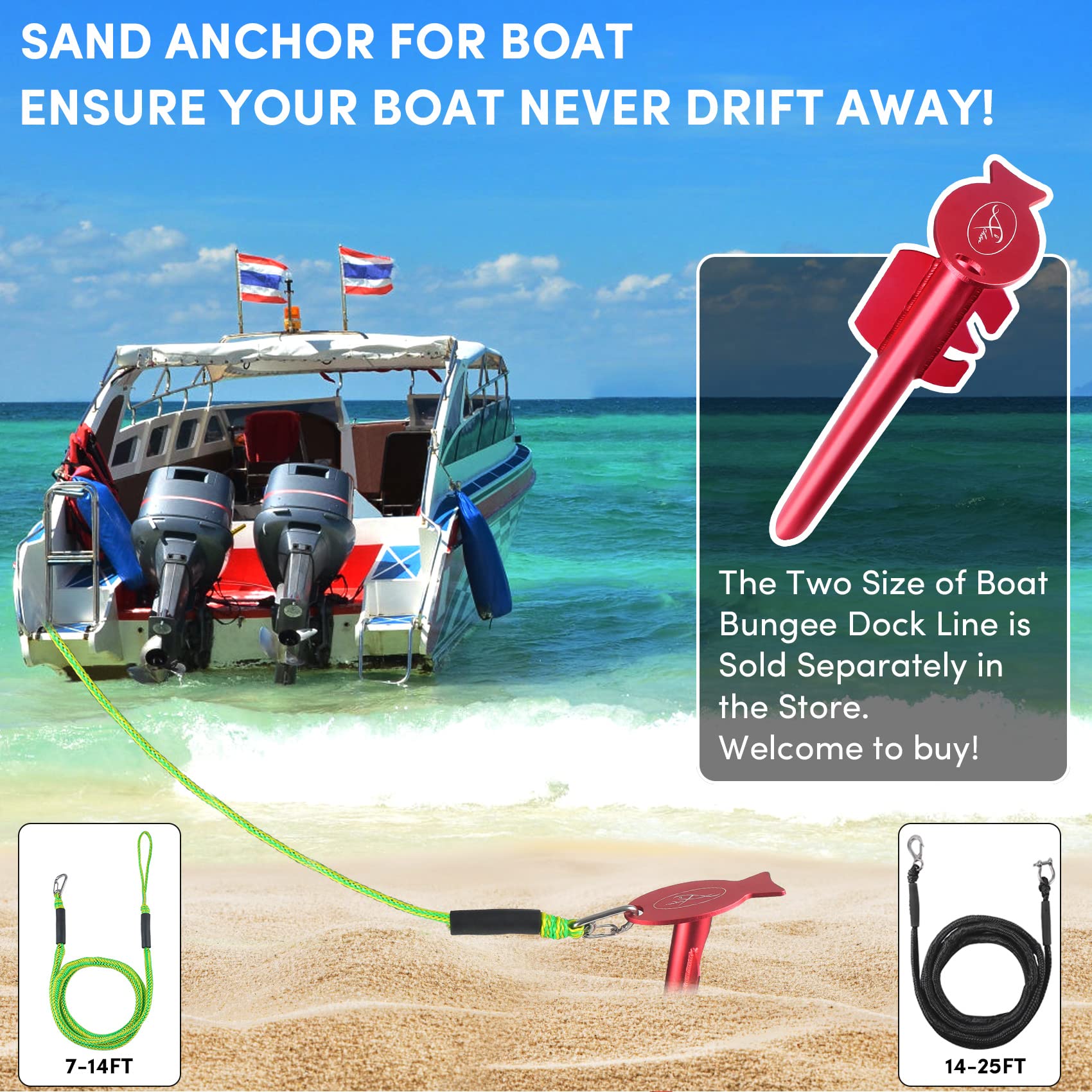 45,7 cm Sandanker für Boot, Aluminium-Spike, Strandanker für Boote, leicht und rostfrei, geflügelter Bootsanker hält Wasserfahrzeuge sicher in der Nähe von Ufer, Strand oder flachem Wasser (3