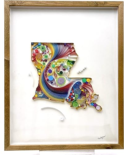 Quilled Louisiana Map v4 (Handmade) - 16"x20"x1" unfinished hard wood glass frame
