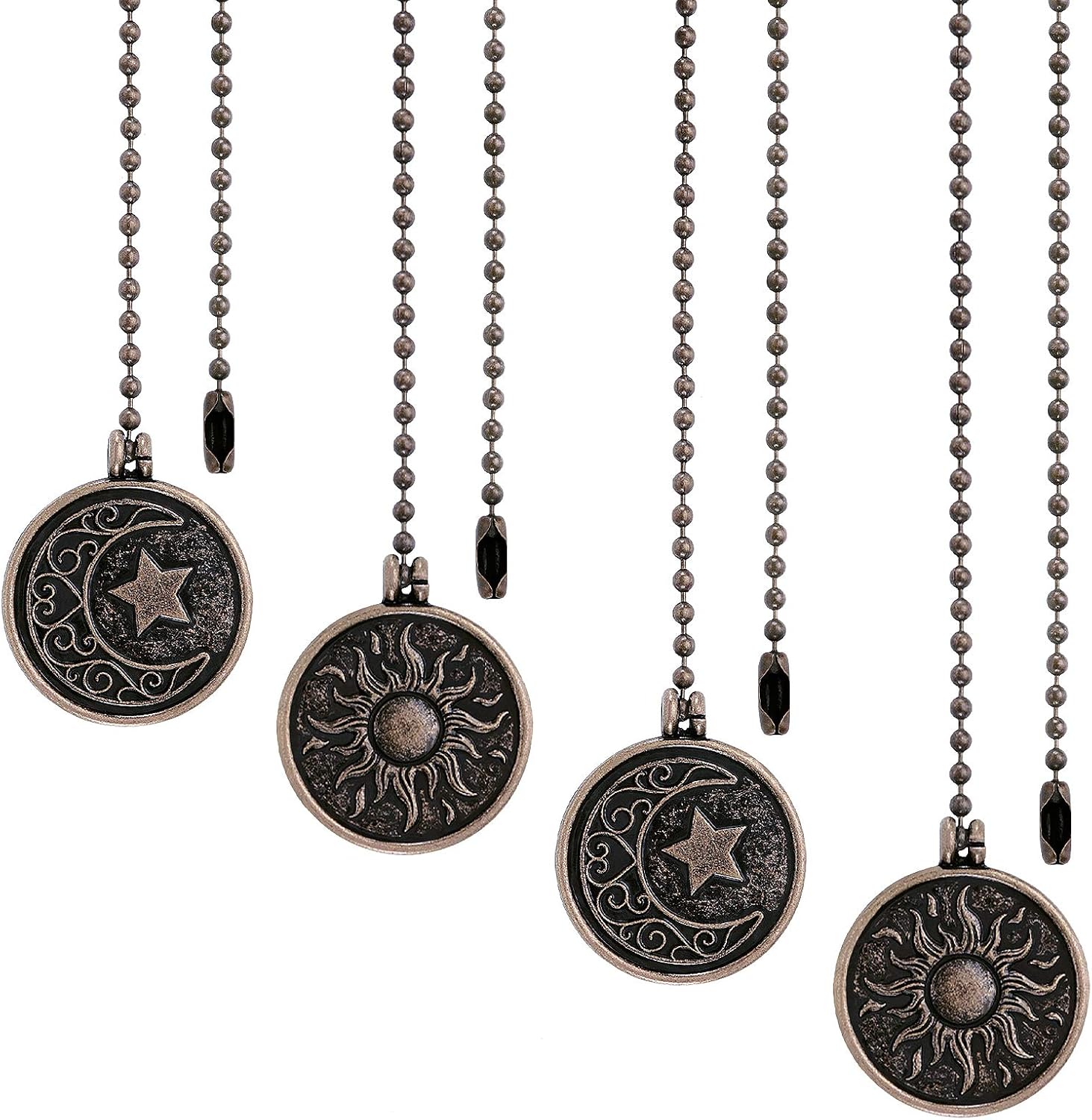 4 Pieces Ceiling Fan Pull Chain Set, Pull Chains Extender for Ceiling Light Switch Lamp Fan, 13.4 Inch Ceiling Fan Chain Connector Replacement Decoration (Black Copper)