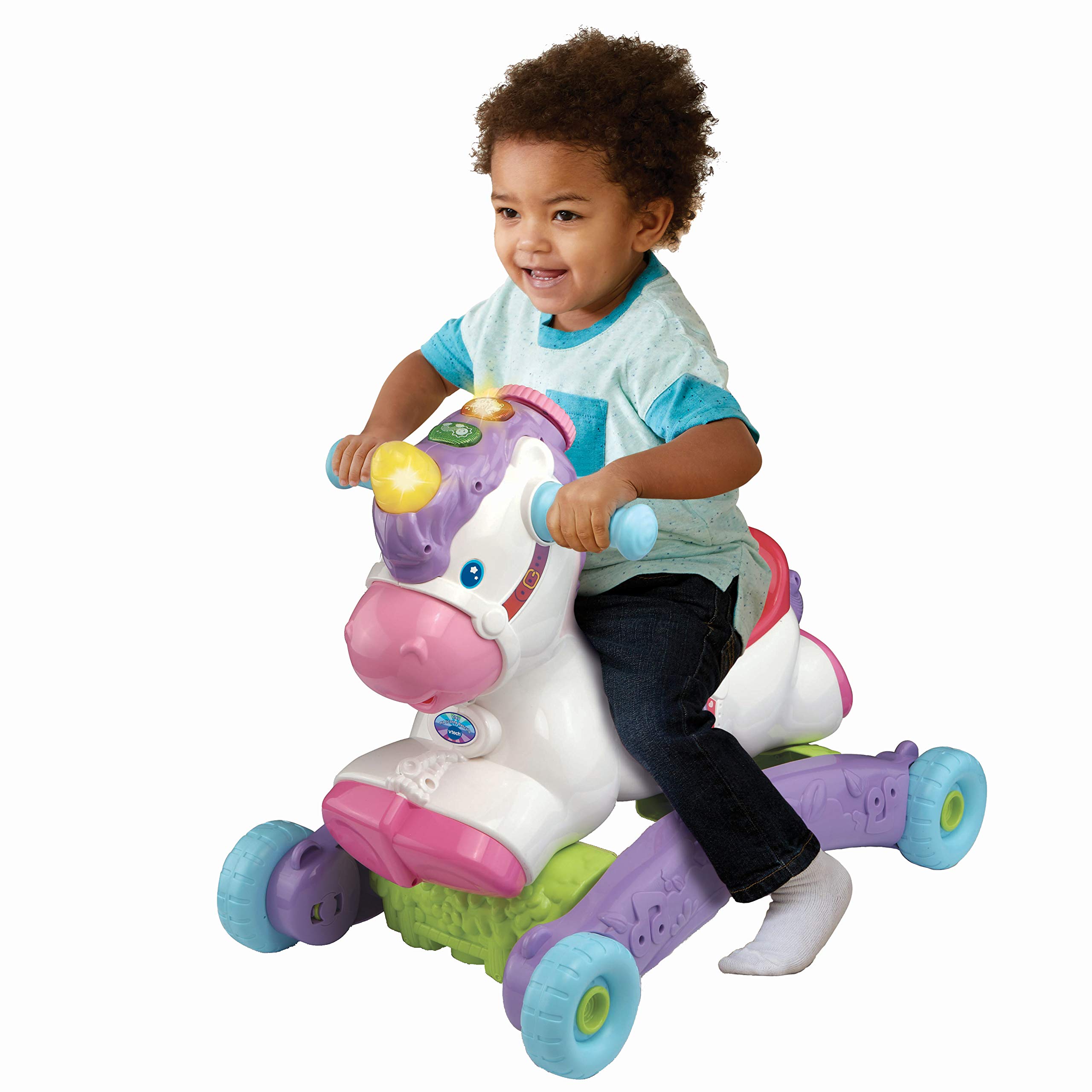 VTech - Cléo, Ma Licorne Basculo, Porteur Bébé Évolutif, Licorne à Bascule Interactive, Jouet d'Activité et de Développement, Éveil Musical, Cadeau Bébé Dès 1 an - Contenu en Français