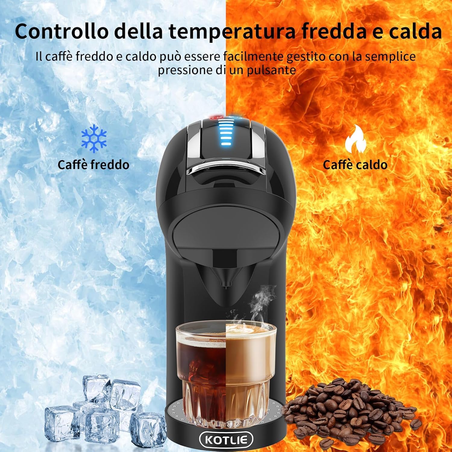 KOTLIE Macchina da caffè 5 in 1 con estrazione a freddo e a caldo per Nespresso Original/per Dolce Gusto/Caffè macinato/ESE (44 mm)/per Lavazza a modo mio(EM-308A) Nero