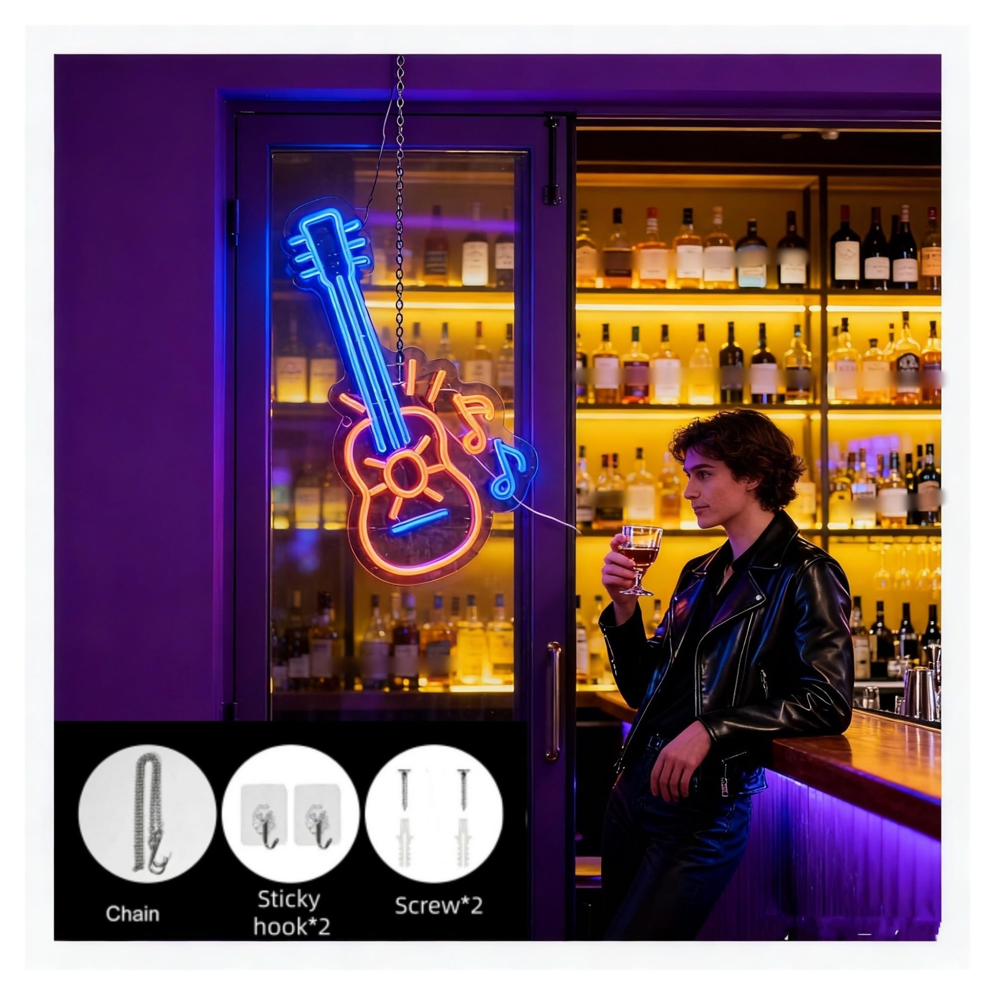 Luci al Neon Da Parete Insegna Al Neon Con Musica Per Chitarra, Decorazione Da Parete Per Studio Di Registrazione, Studio Musicale, Bar, Ristorante, Negozio, Lampade Decorative 40cm