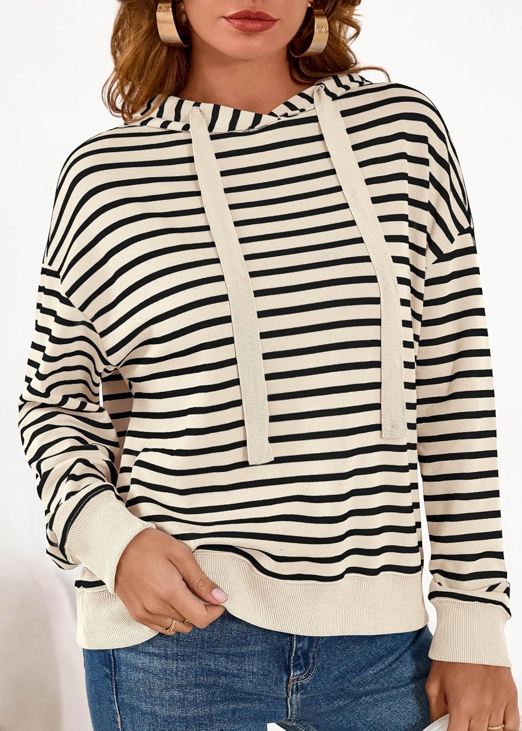 KIRUNDO Sweatshirt For Women Casual Loose Striped Long Sleeve Drawstring Hoodie Pullover Hooded Tops Fashion Clothing - Image 4