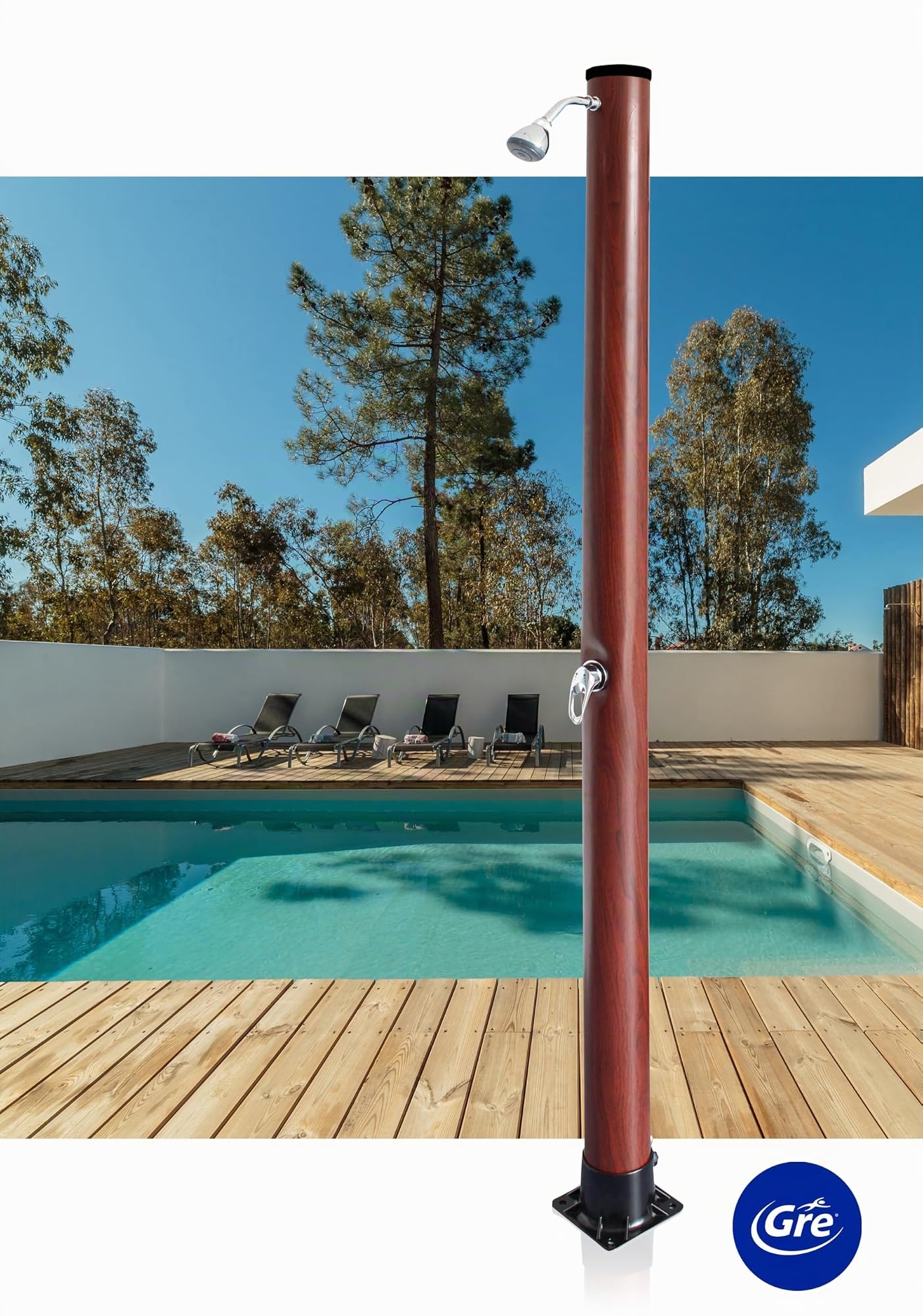 Gre AR1020W Ducha Solar 20 L PVC aspecto madera monomando jardín exterior