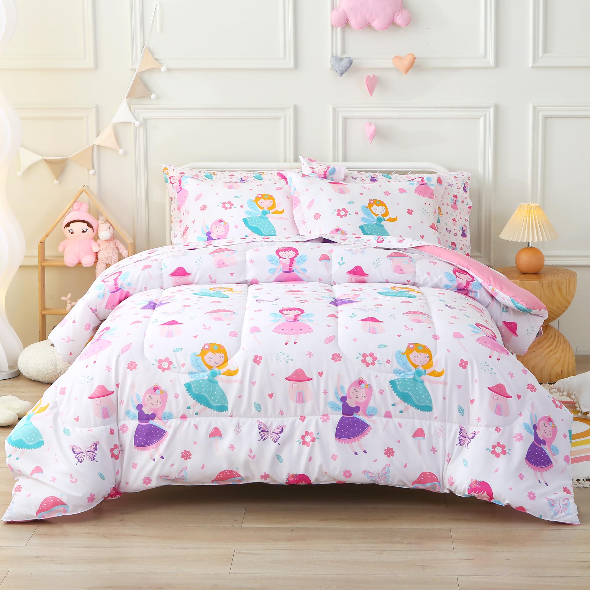Viviland Butterfly Floral Toddler Comforter Sets, Cute Girls