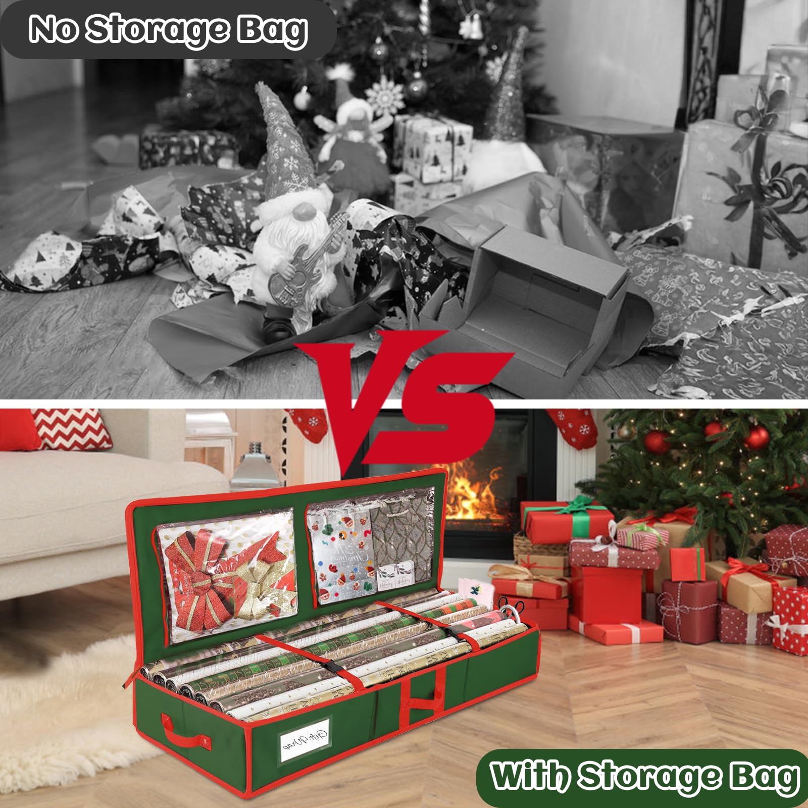 Yiomxhi Organizer Carta Regalo con Tasche Interne e Cinghie Regolabili, 103 cm Porta Rotoli Carta Regalo in 600D Oxford Borsa Organizzatore per Carte, Fiocchi, Nastri Natale (Verde)