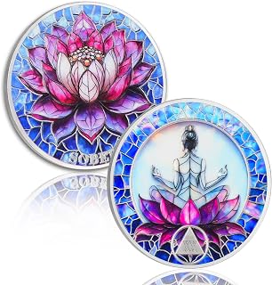 Meditation on the Lotus 20 Year Sobriety Coin - Rebirth & Calm AA Coin, Stained Glass Style Recovery Chip to Celebrate Alcohol Free Anniversary, Clean Living Sobriety Gifts for Women