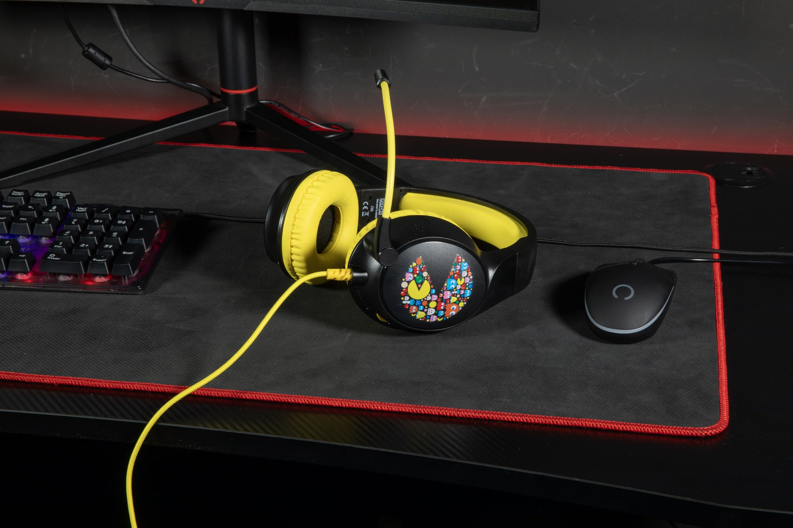 Konix Pac-Man Cuffie gaming circumaurali con cavo PC, PS5, Switch 2, Xbox Series X|S - Microfono 45° - Cavo 1,5 m - Jack 3,5 mm - Nero e giallo