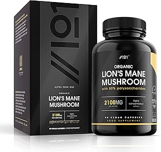 Organic Lion's Mane Mushroom 7500mg | 50% Polysaccharides | High Strength Hericium Erinaceus Extract | Non-GMO, Gluten Free, Halal, 90 Vegan Capsules