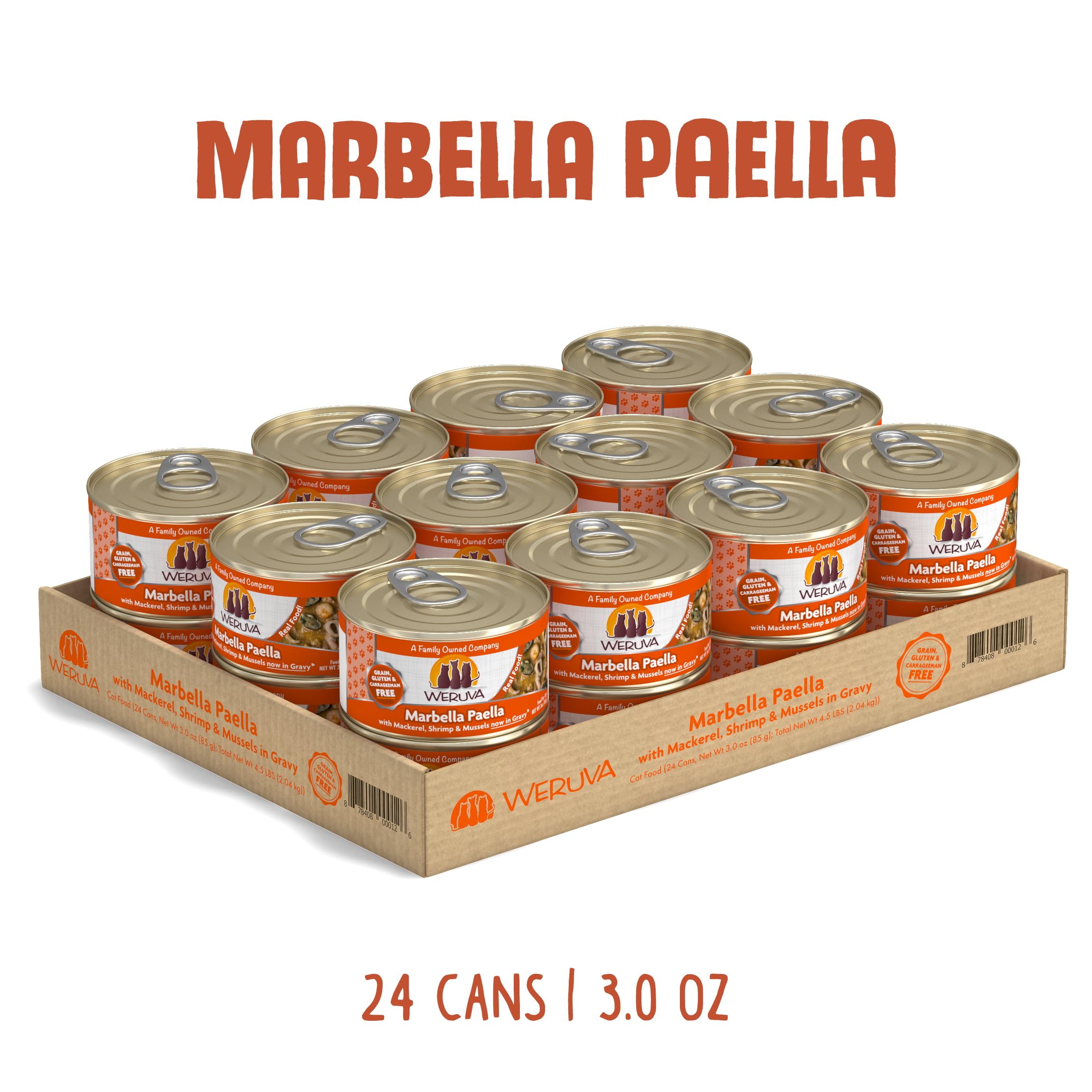 Weruva Classic Cat Food, Marbella Paella with Mackerel, Shrimp, & Mussels in Gravy, 3oz Can (Pack of 24)