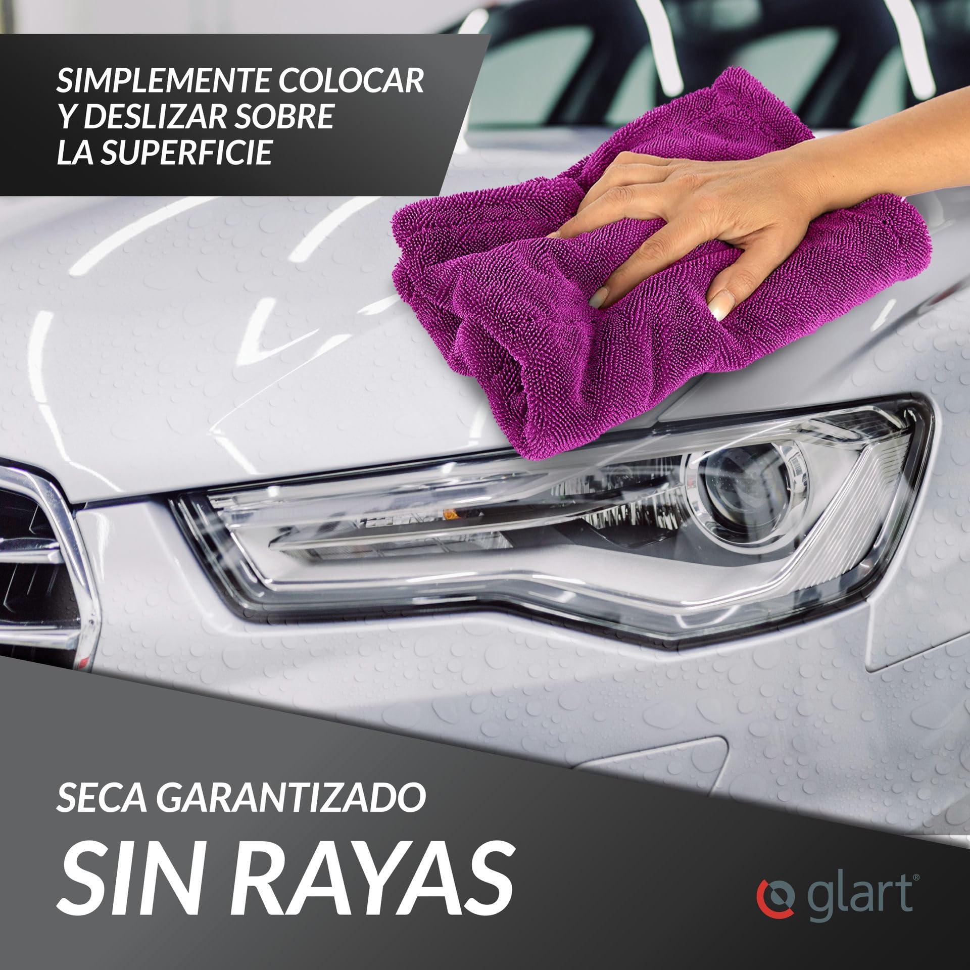 Glart 44TW8P Toalla de Secado de Microfibra XXL para Coche – 80x55 cm, absorción extrafuerte, sin Pelusa, para Pintura, Cristales y Llantas, paño Profesional Reutilizable para el Cuidado del vehículo