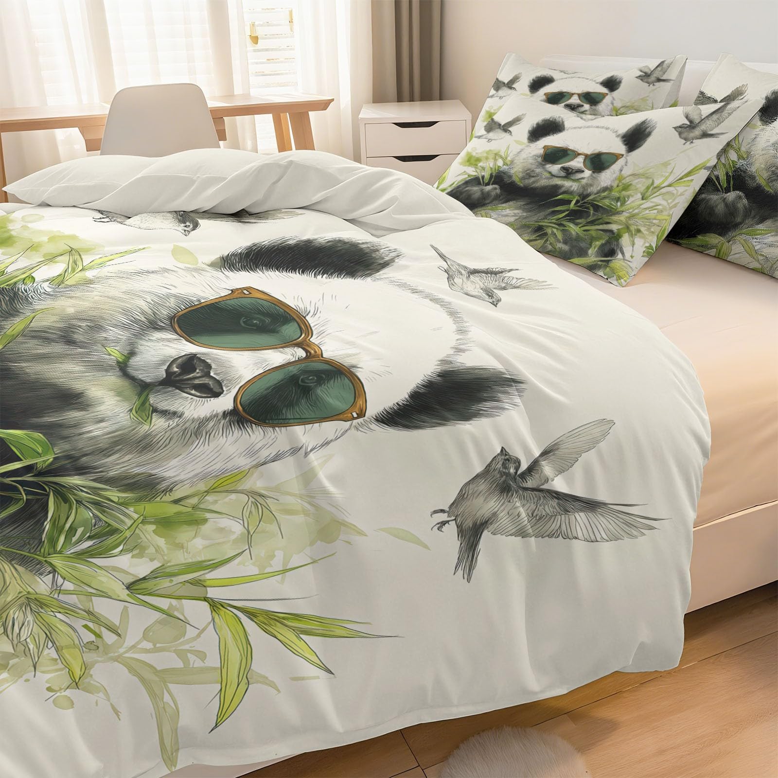 Underzy Pościel dwustronna, z ukrytym zamkiem błyskawicznym, chiński wzór, malowanie, panda, tusz, zwierzęta, beżowa, 200 x 200 cm