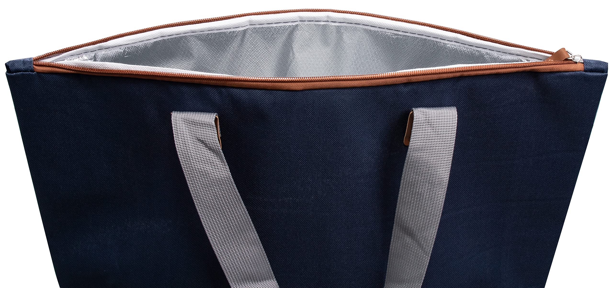 Brandsseller Borsa termica da 30 litri, ca. 40 x 50 x 20 cm, pieghevole, borsa termica da spiaggia, con isolamento per alimenti, chiusura lampo, blu scuro