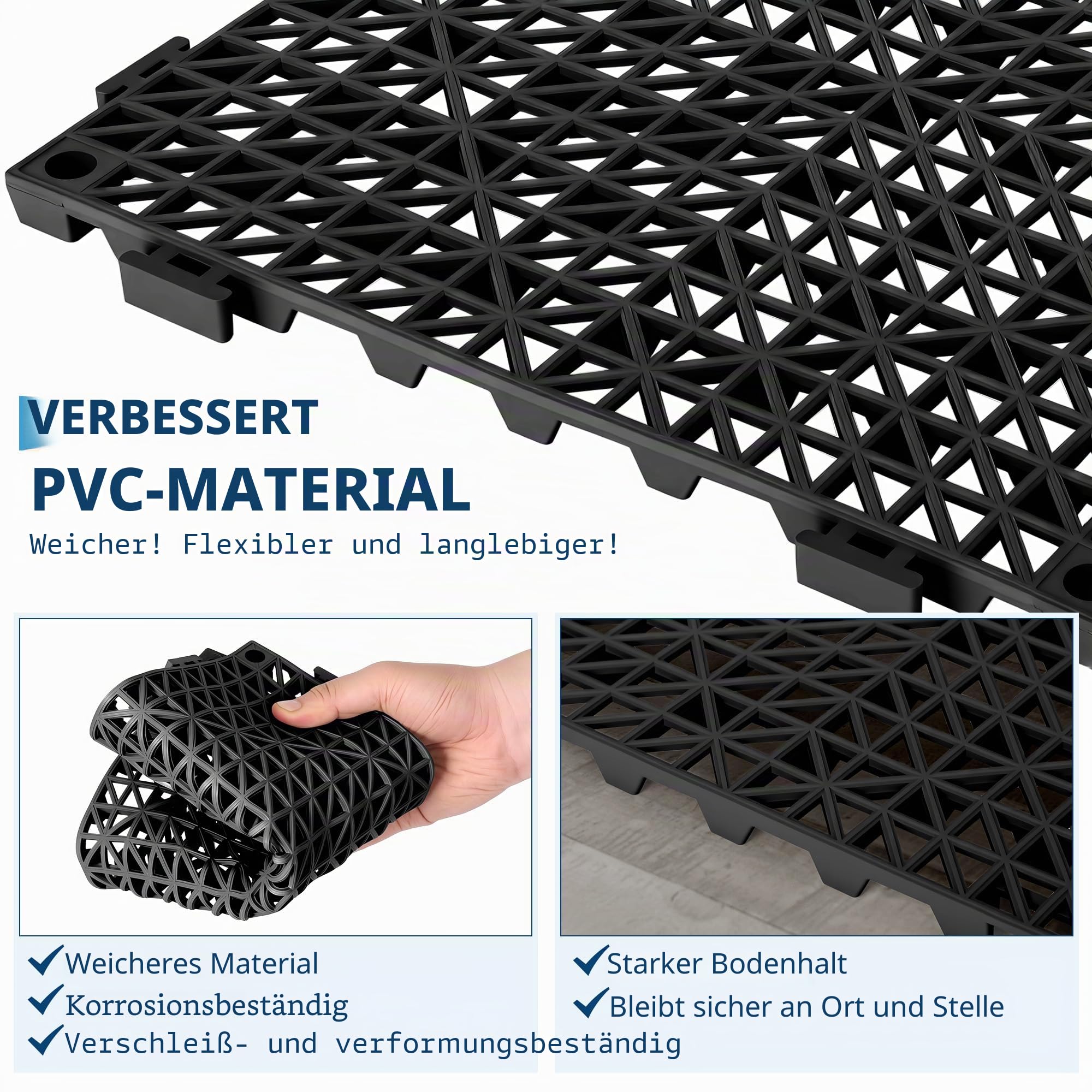 GarveeHome 50 Stück Ineinandergreifende Fliesen PVC Bodenfliesen Stecksystem Bodenplatten Klicksystem Fliesen 30.5 x 30.5cm Quadratische Bodenfliesen Für Garage, Garten, Küche, Deck, Pool, Outdoor