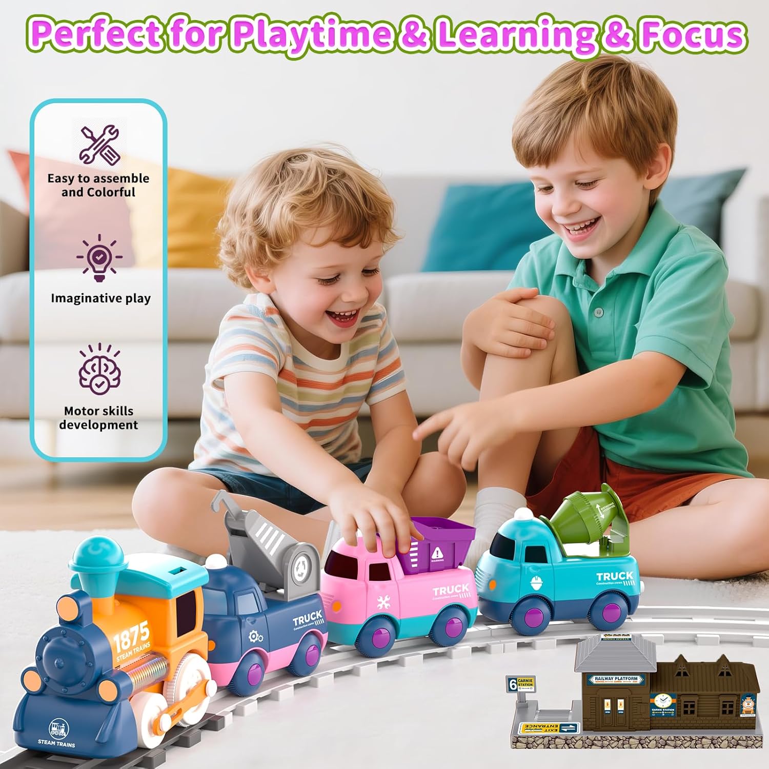 Train Set for Toddler Toys,Electric Train Toy for 3-5 Year Old Boy Gifts, Christmas Trains Set for Kids Ages 4-8 with Music, Light,Tracks,Kid Toys for 4 5 6 Year Old Boy Girl Christmas Birthday Gifts
