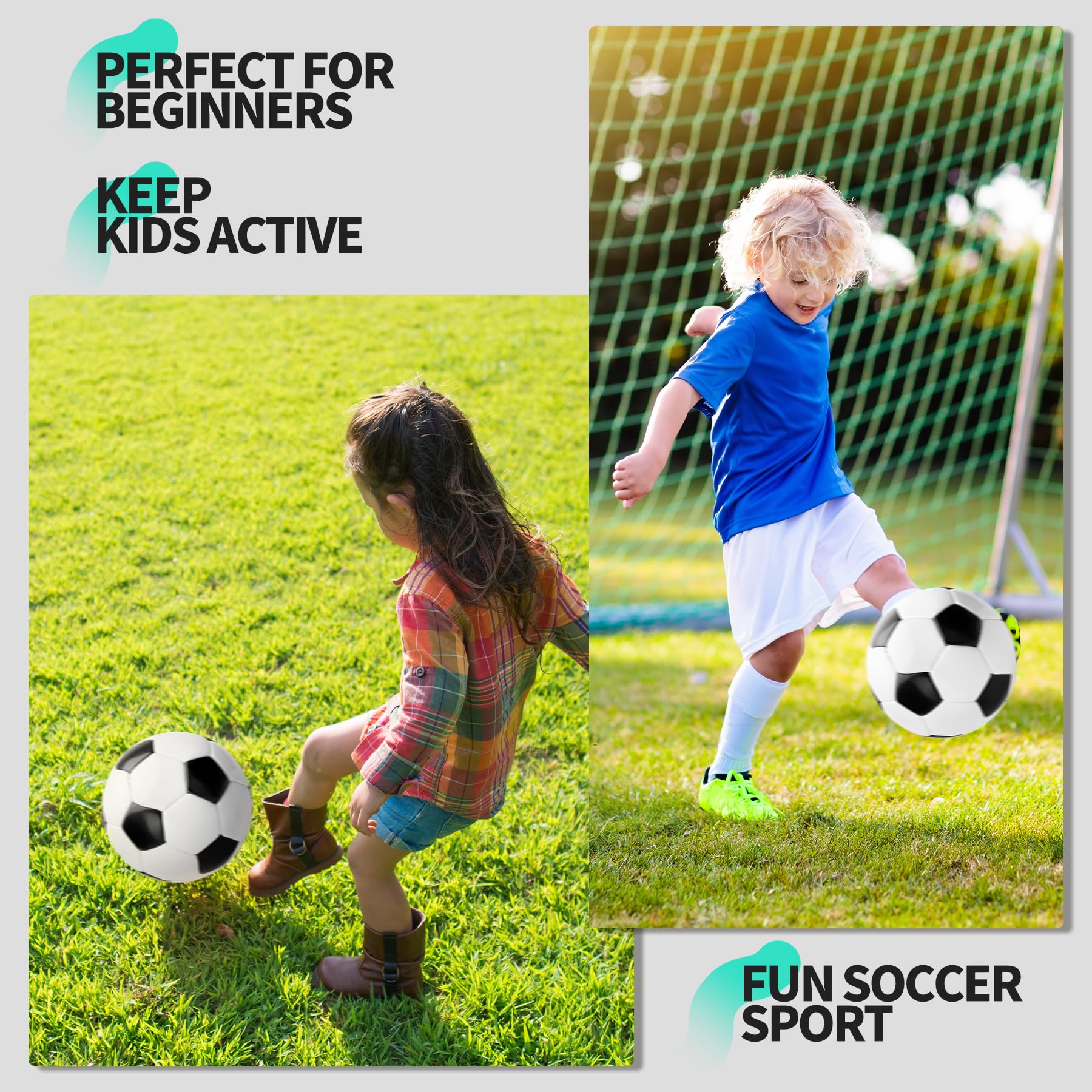 INPODAK 2Pack Size 3 Football,Kids Football,Toddler Soccer Ball For Age 3-8,Black and White Footballs with Handpump,School Training Ball,Garden Toy Balls - Image 2