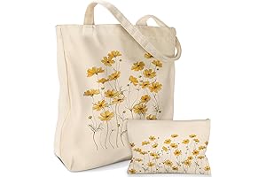 Aesthetic Lightweight Canvas Tote Bag 2 Pack with Makeup Pouch