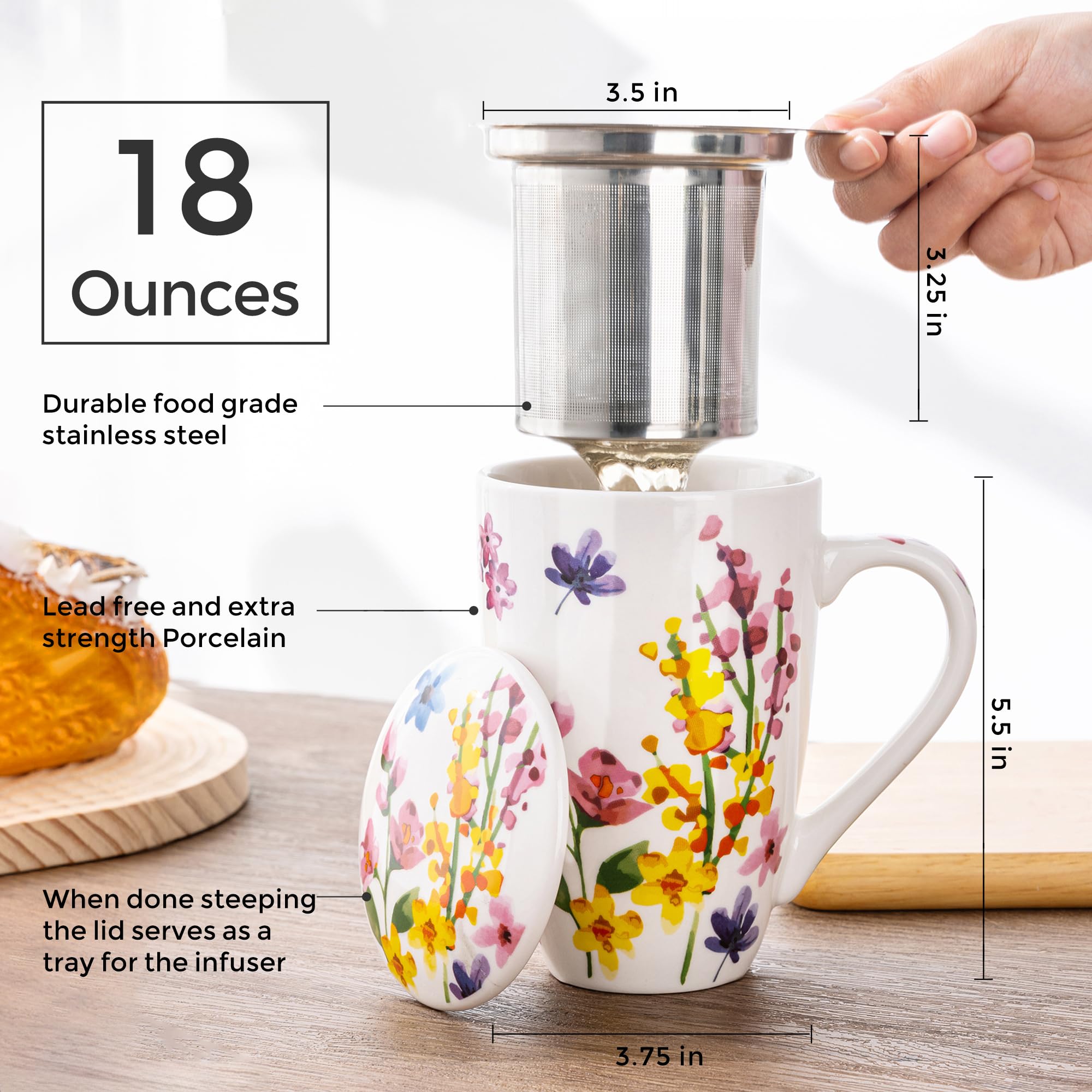 Amazon.com: GBhome Tea Mug with Infuser and Lid, 18 Ounce Large Ceramic  Loose Leaf Cup, Microwave, Dishwasher Safe, Perfect for Tea Lovers : Home &  Kitchen