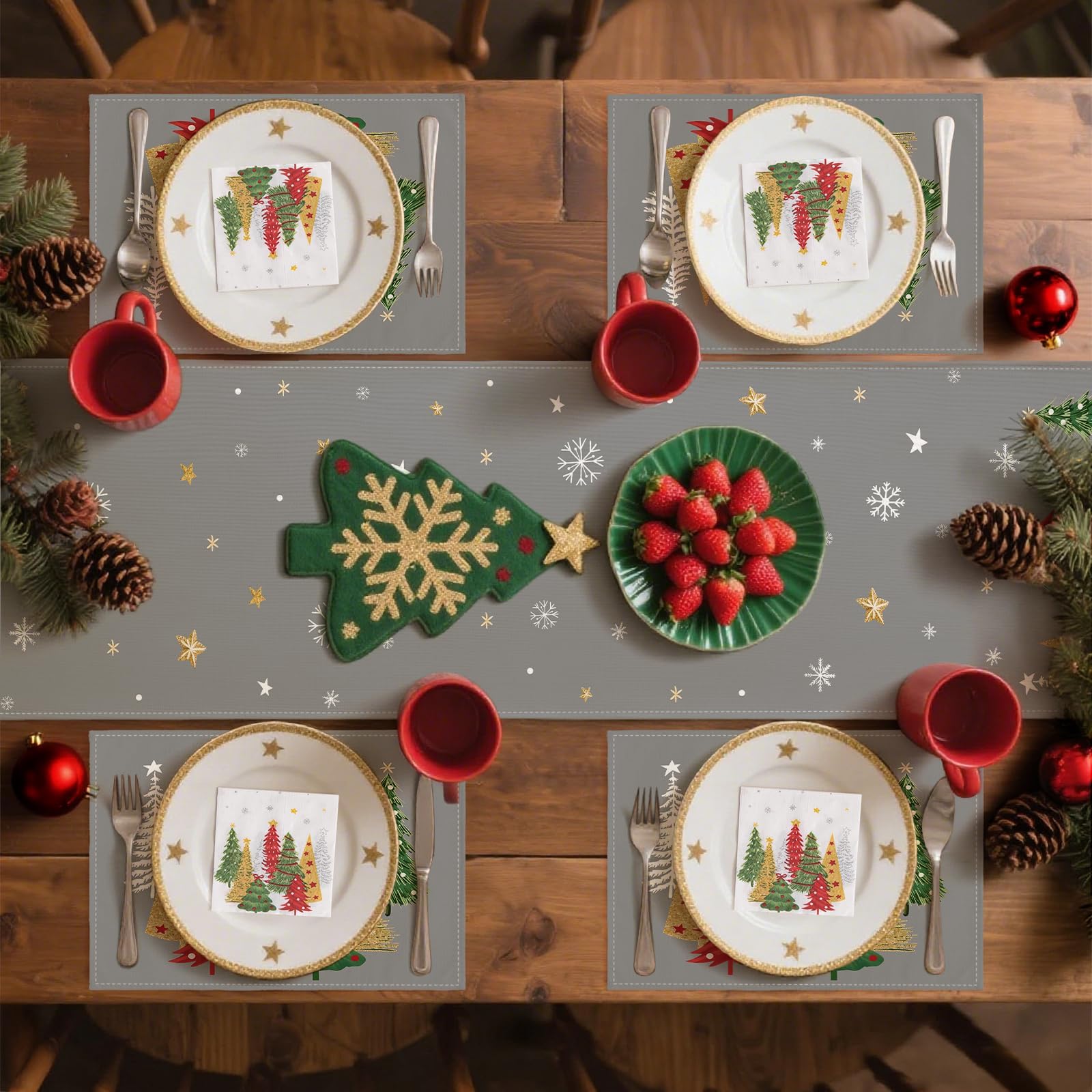 ZWJD Christmas Table Decoration Set, 1 x Table Runner (40 x 140 cm), 4 x Placemats & 1 x Pack of Paper Napkins (20 sheets) - Image 3