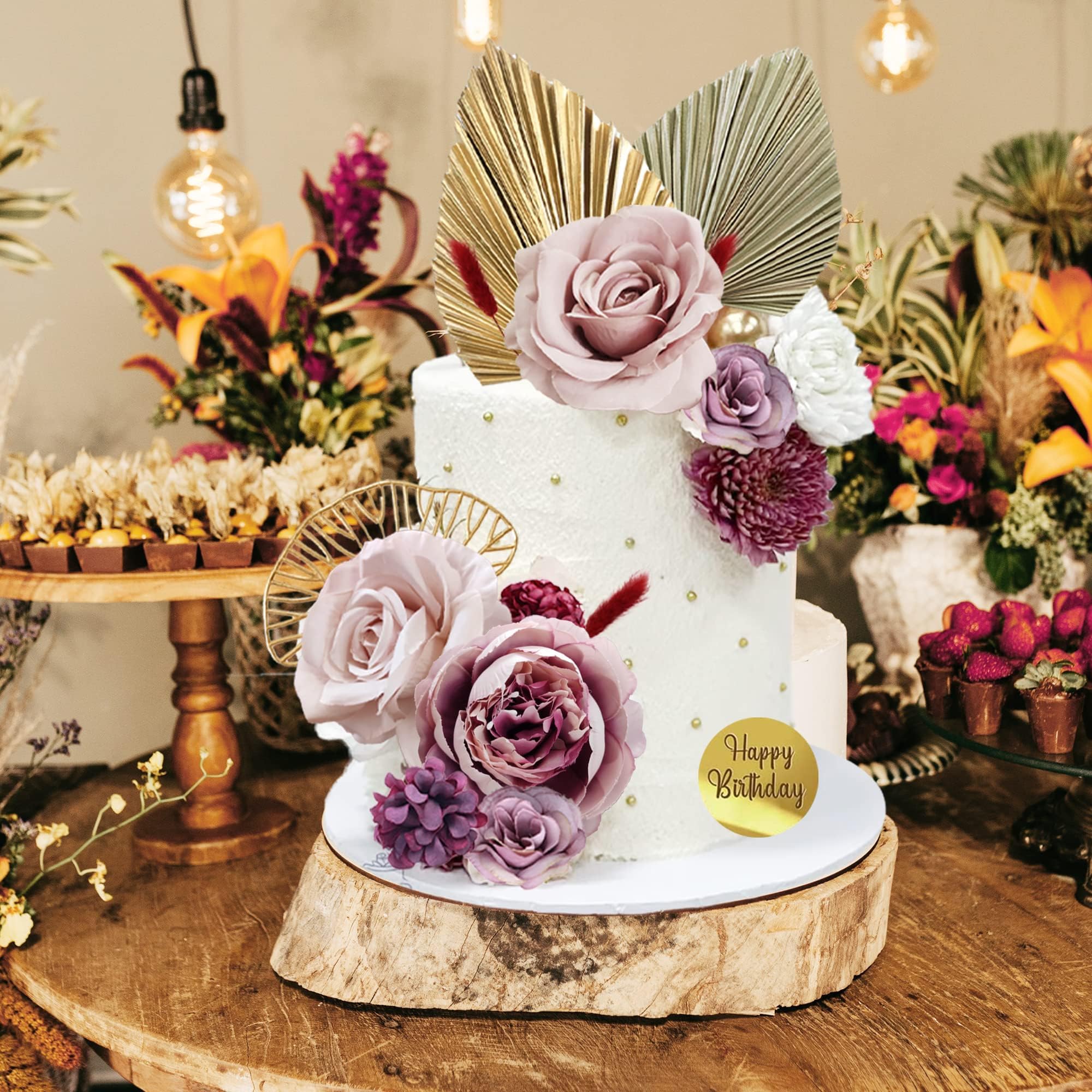 Boho Tortenaufsatz Palmblätter Burgunderrote Blumen Kugeln Kuchen Dekorationen für böhmische Hochzeit Babyparty Geburtstag Party Supplies