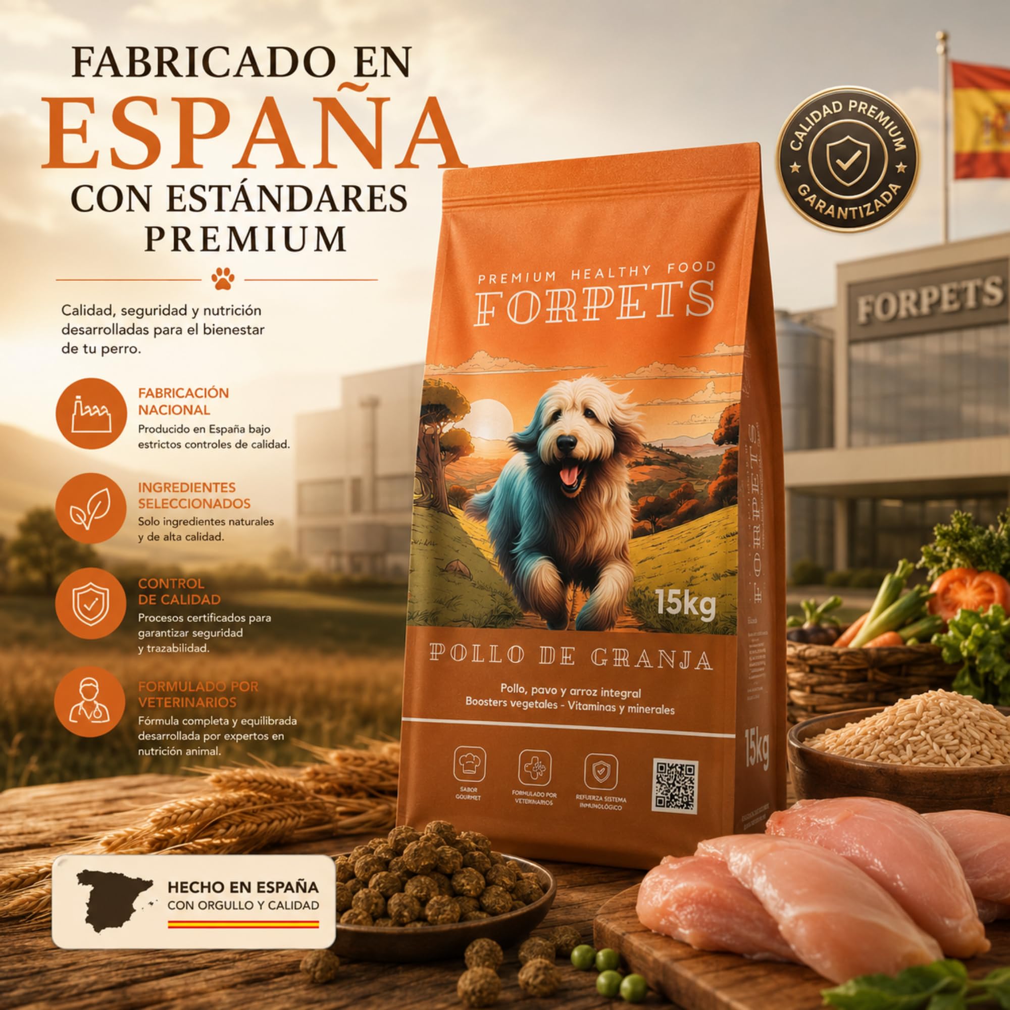 Pienso para Perros Adultos con Pollo y Pavo 15 kg | Digestión Sensible con Arroz Integral y Prebióticos | Sin Gluten, Alto en Proteína | Razas Medianas y Grandes | FORPETS