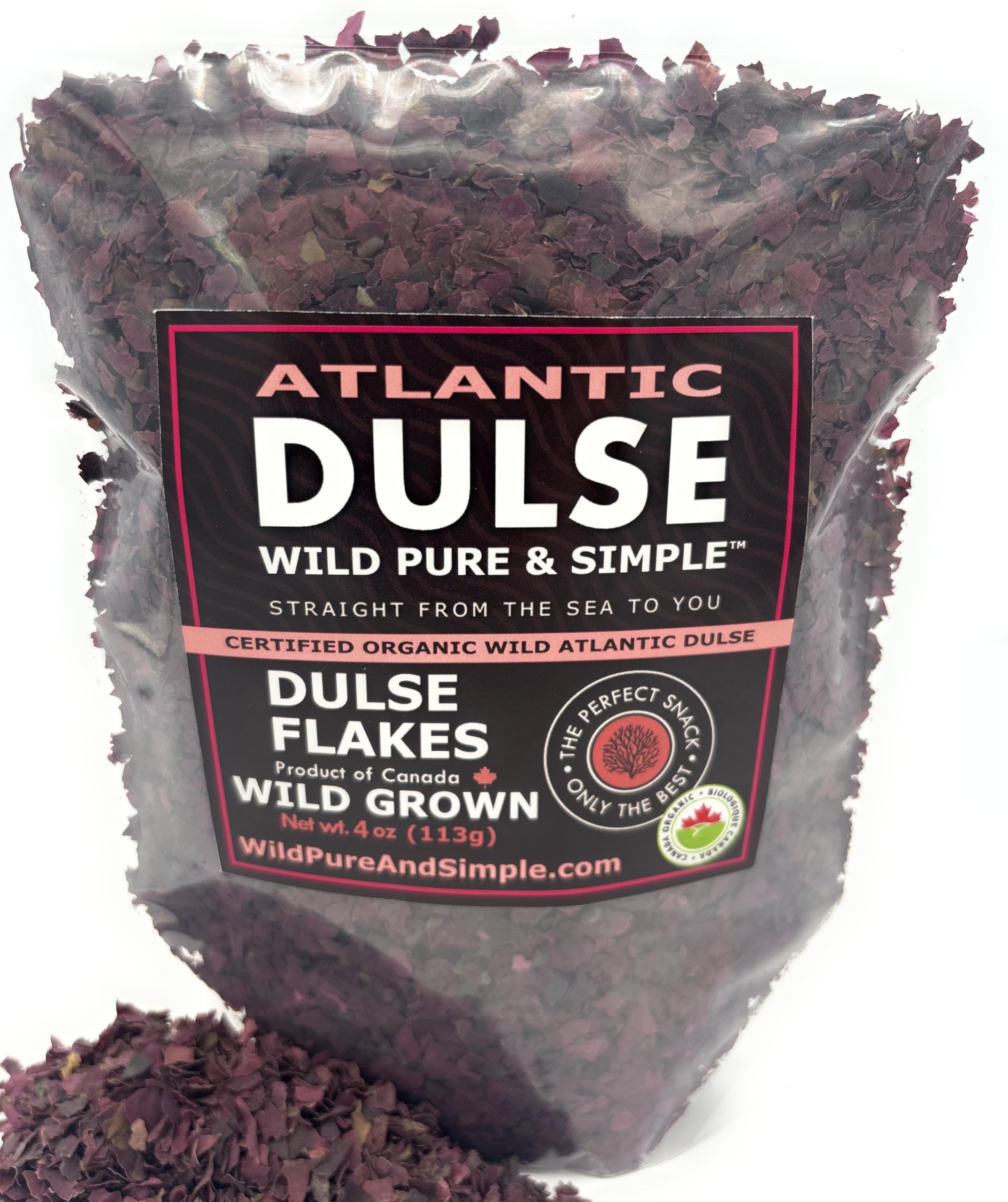 Organic Atlantic Dulse Flakes 4 oz - Certified Organic - Soft Flakes - Wild Pure & Simple - Wild Harvested - Iodine - Soups Smoothies Bacon Substitute - Sustainably Harvested and Packaged by Hand