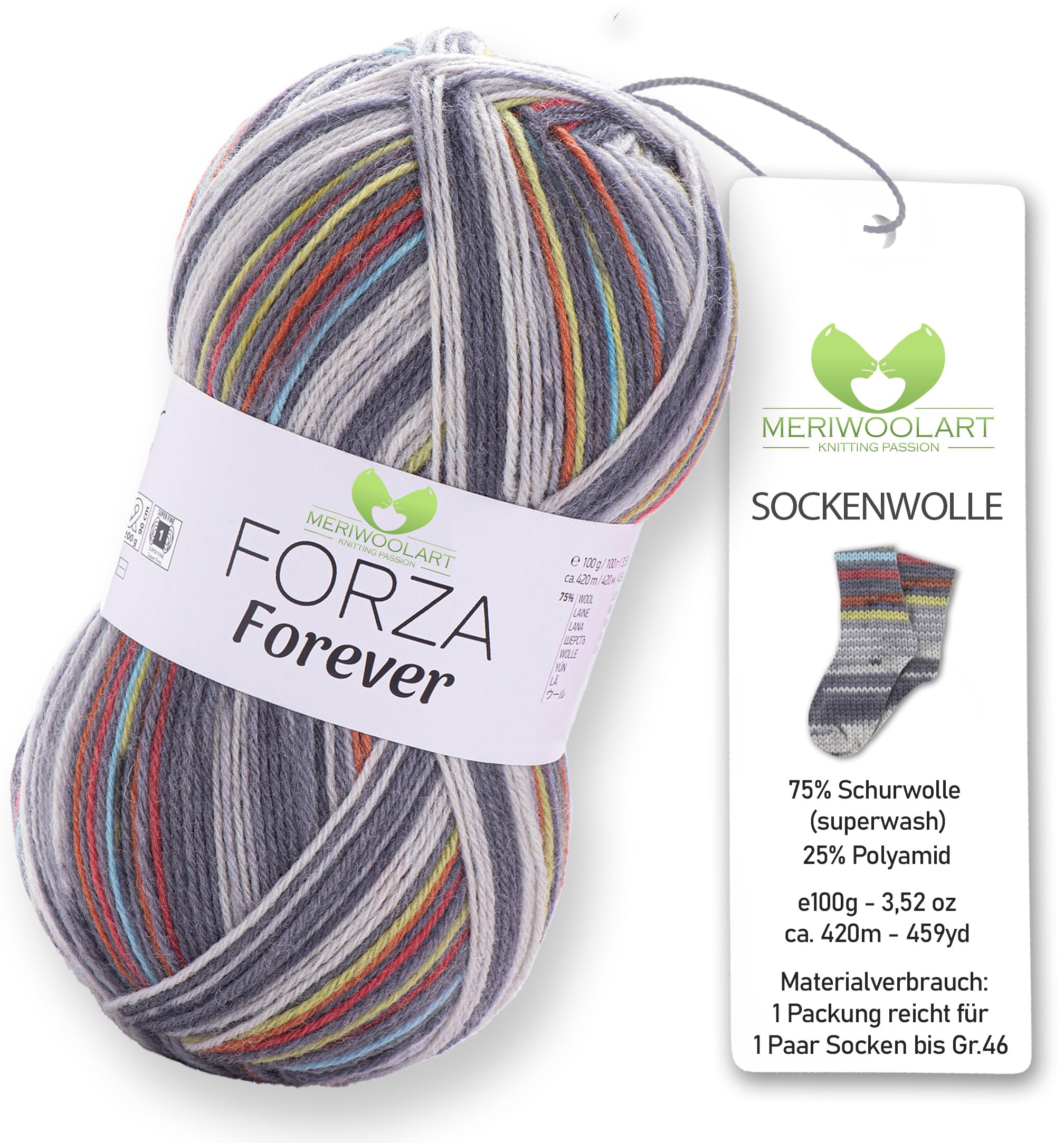 MeriWoolArt Sock Yarn, 75% Virgin Wool, 25% Polyamide, 420m, 100g, 4-Ply Merino Wool for Knitting (VARIEGATED-2701) โ image 1